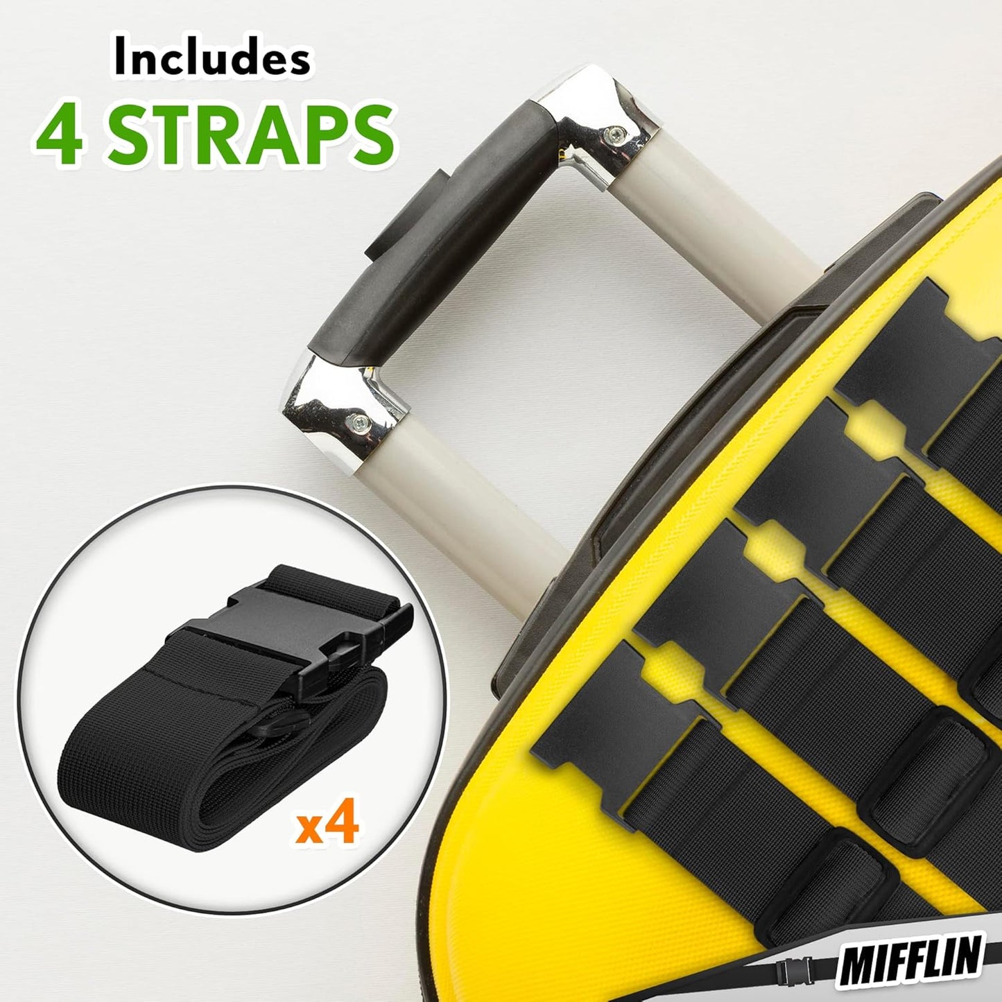 Luggage Straps - Black, 78" Long, 2 Inches Wide, 4 Pack - Adjustable Nylon Belt for Travel Suitcases & Bags - by Mifflin-USA