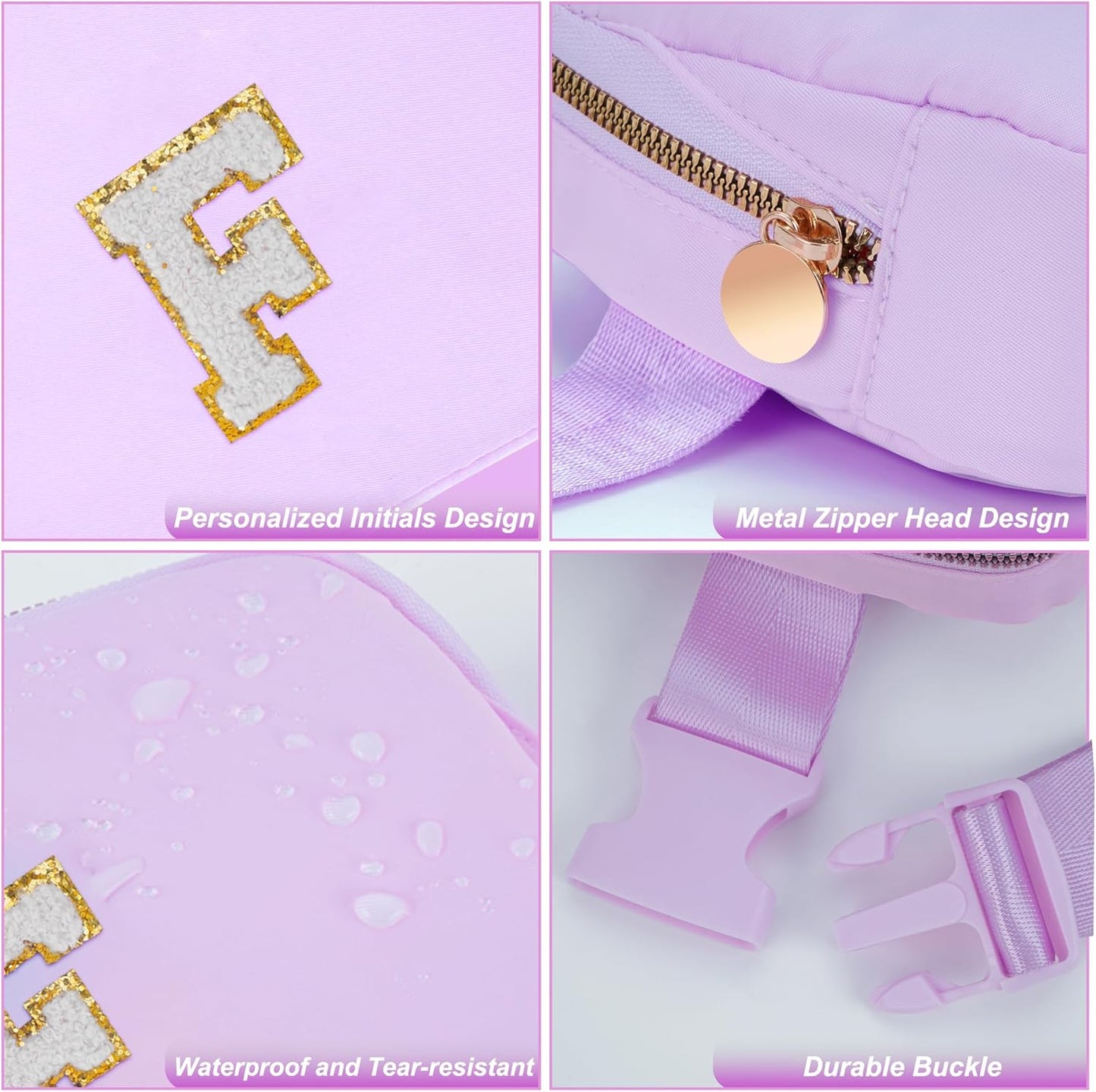 Belt Bag Fanny Pack Crossbody Bags with Initials Cute Stuff Birthday Gifts for Teenager Girls Trendy Stuff - White F,Lavender Bag