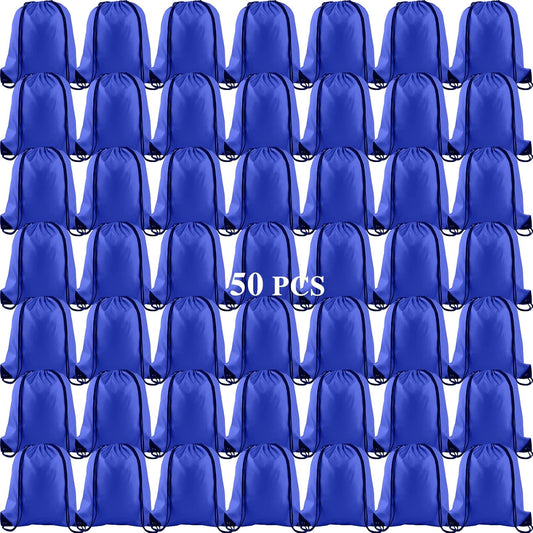 KUUQA 50Pcs Blue Drawstring Backpack Bag Sack Drawstring Bags Bulk String Bags Storage Bags for Sport Gym Traveling