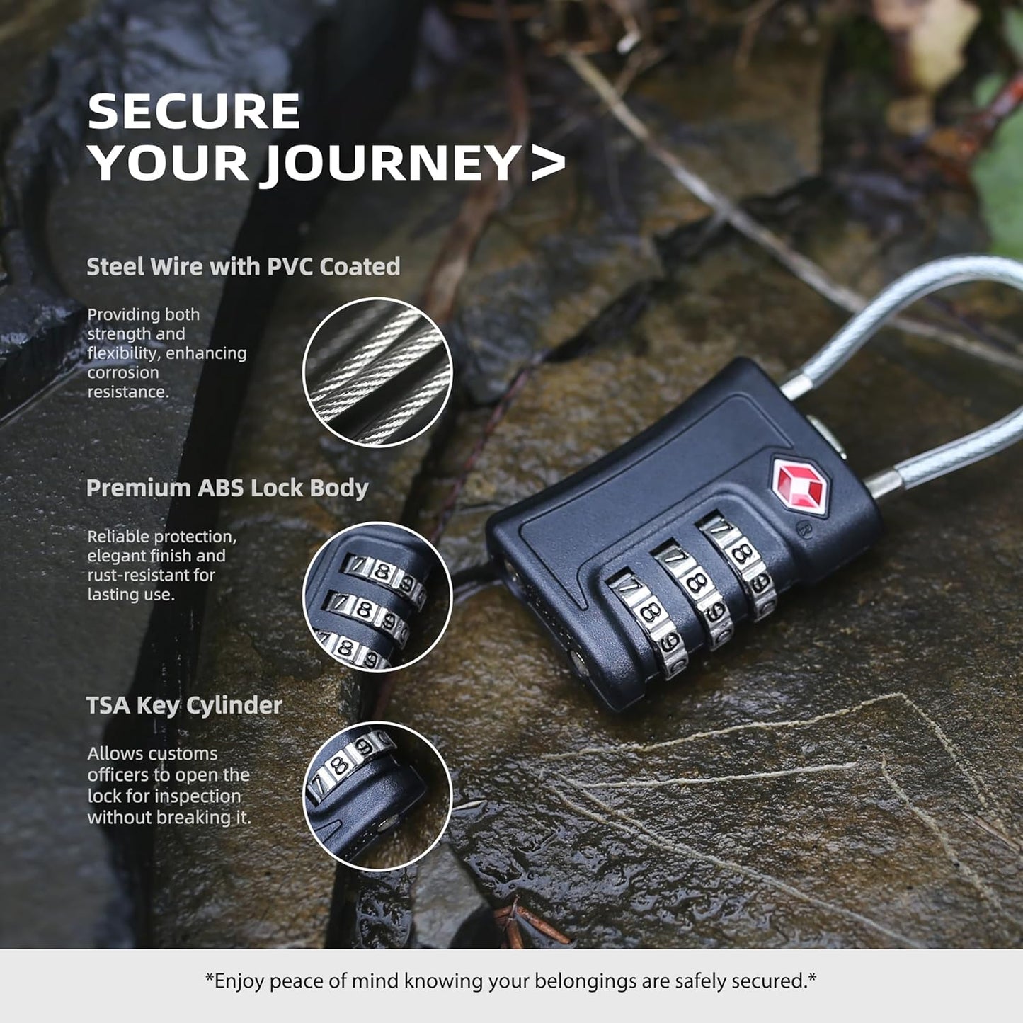 Luggage Locks TSA Approved 2 Pack, Small Padlock Combination, TSA Locks for Luggage, Travel Combo