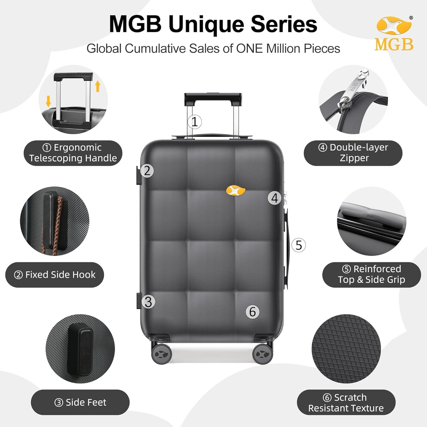MGB 28 Inch Luggage with Spinner Wheels, Large checked Lightweight Hardside Suitcase with PC