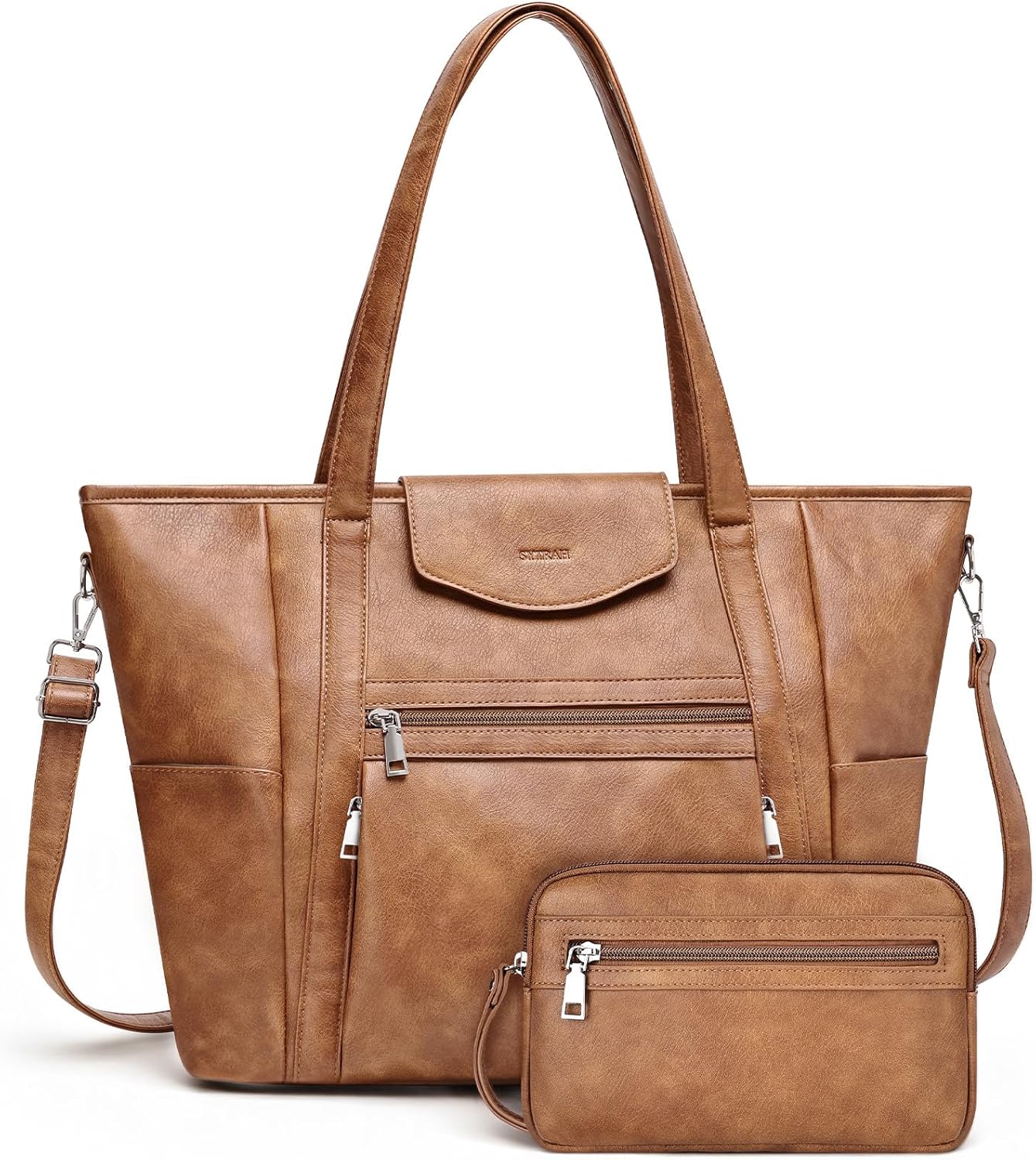 Laptop Bag for Women Designer Leather Laptop Backpack Purse, 16 inch Computer Tote Bags for Work Travel with Satchel Purse Brown