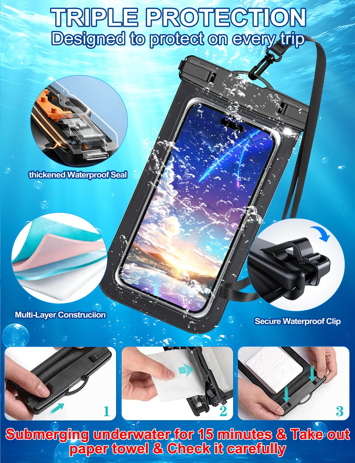 Famoby 5 Pack Multicolor Waterproof Phone Pouch, Cell Phone Case Dry Bag,Protection Level: