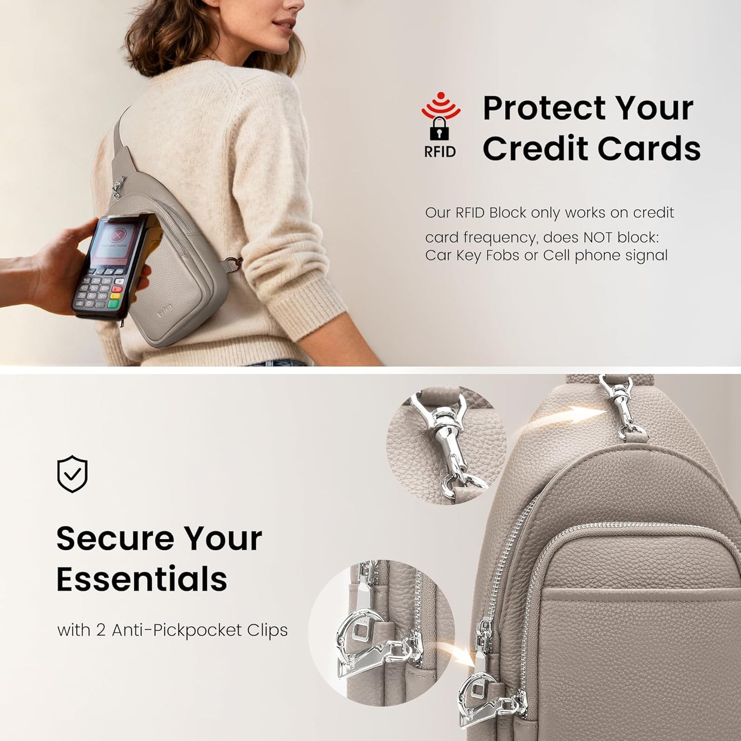 befen Genuine Leather Small Sling Bag for Women Anti-Theft Crossbody Chest Bags Multi-Pockets Fanny Pack with RFID Card Slots