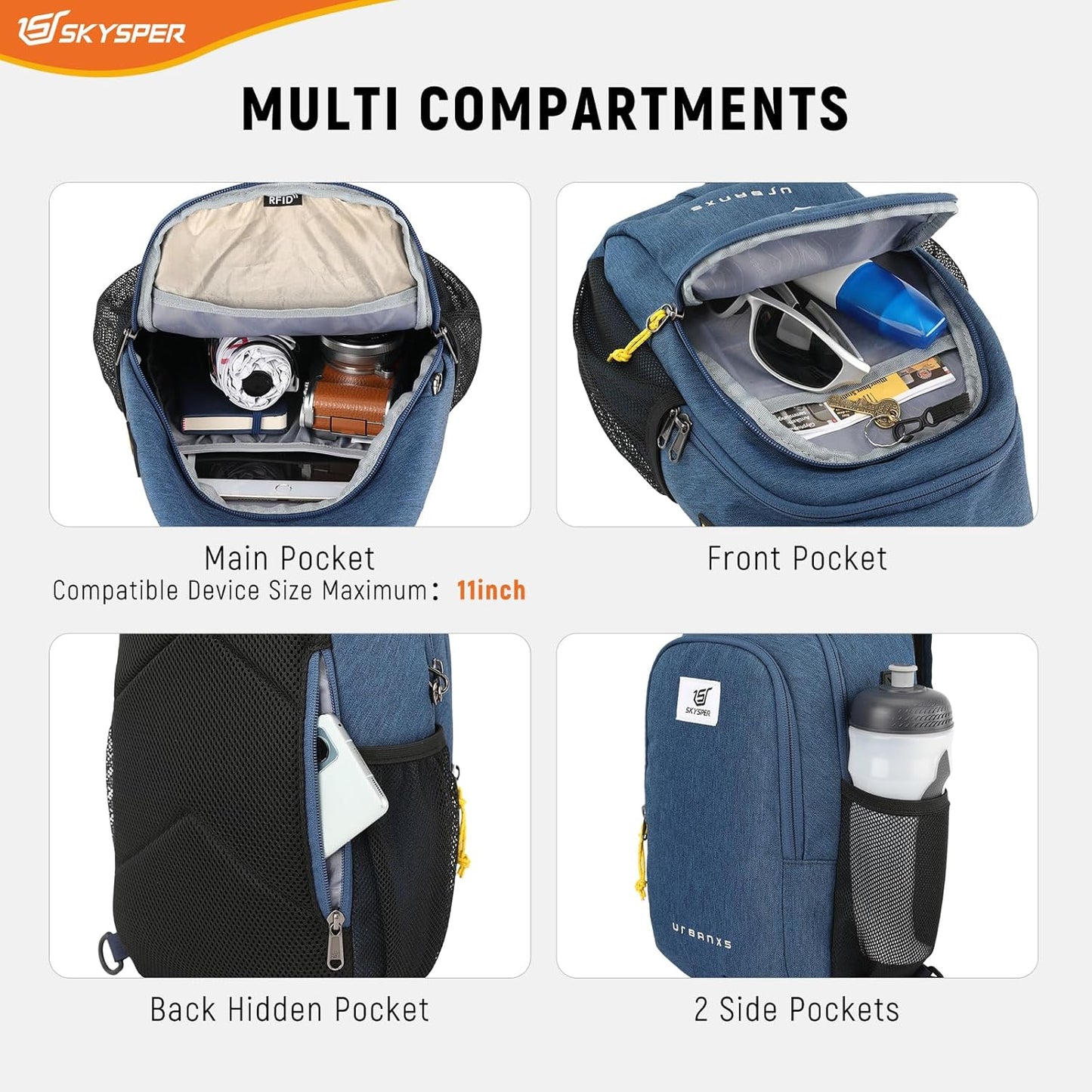 SKYSPER Sling Bag Anti Theft Crossbody Bag RFID Lightweight Travel Shoulder Chest Bag for Hiking Walking