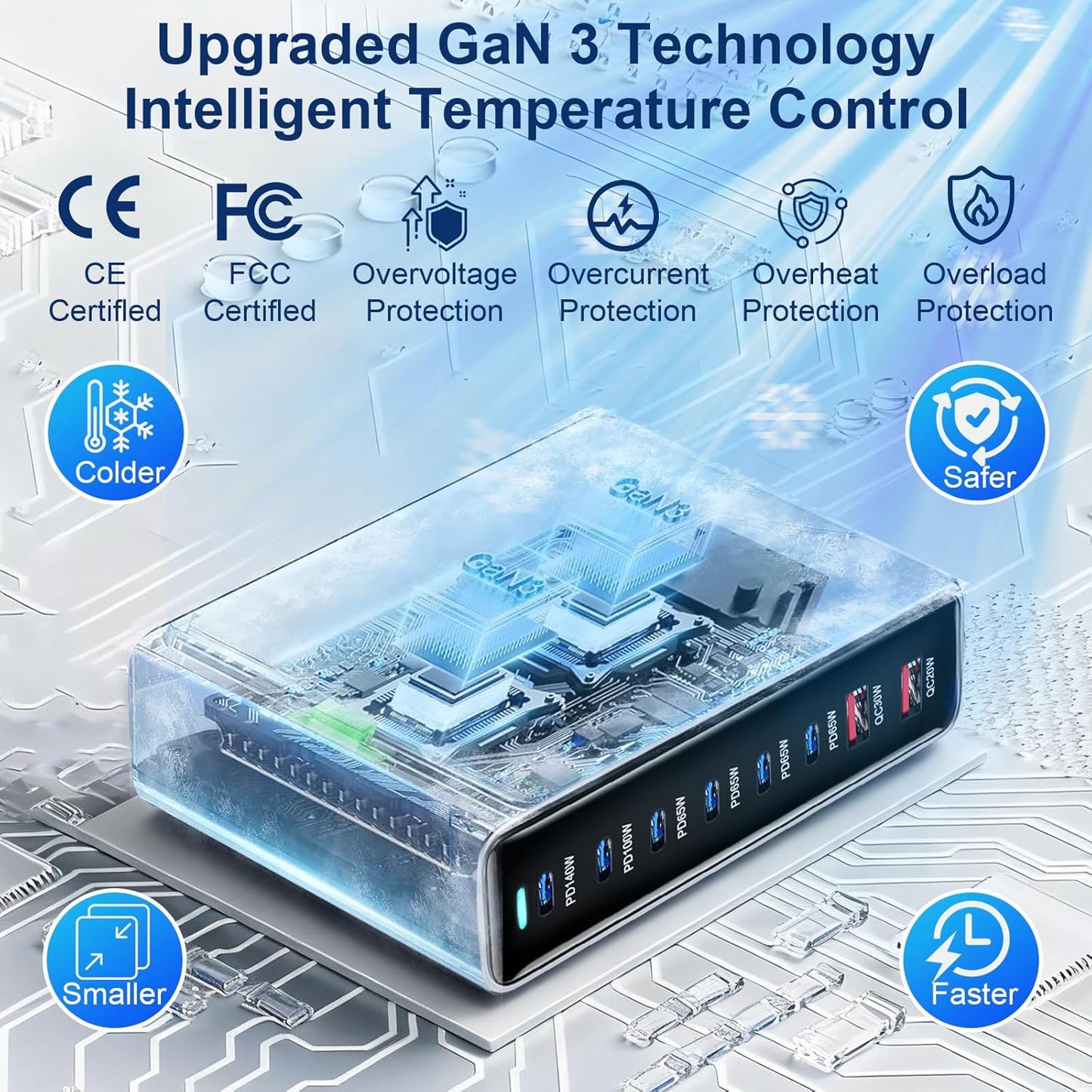 550W USB C Fast Charger Block, 8 Port USB Charging Station, GaN Ⅲ Pro Double 140W PD PPS Port Fast Charging Station for Multiple Devices,Laptop Wall Charger Compatible with iPhone 17/iPad/MacBook etc