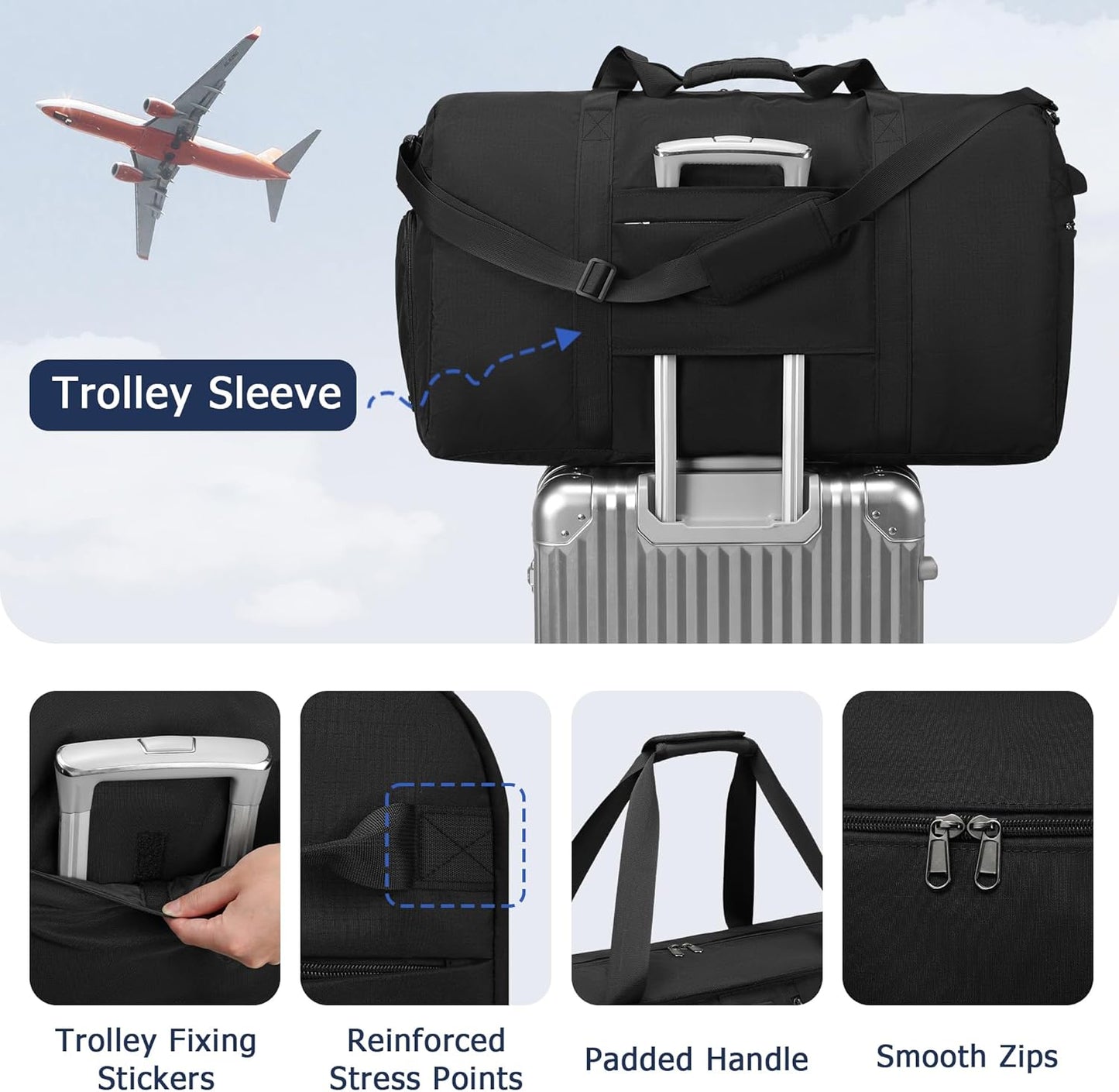 Large Foldable Duffle Bag for Travel, Lightweight Packable Duffel Bag for Traveling, Waterproof Weekender Bag for Women & Men with Shoe Compartment - 110L, 30" x 13.5" x 17"