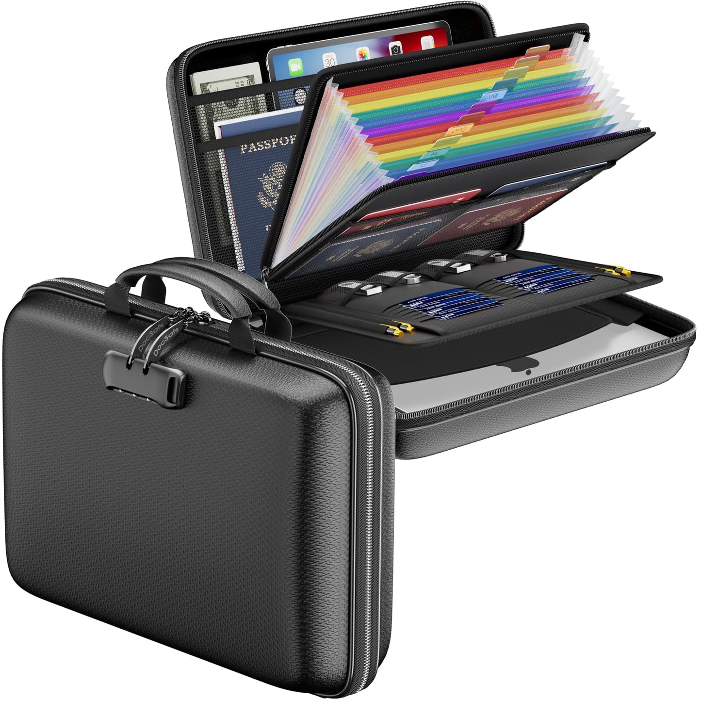 DocSafe Fireproof File Organizer with Lock, Hard-Shell Case Fireproof Document Box with 13 Pocket