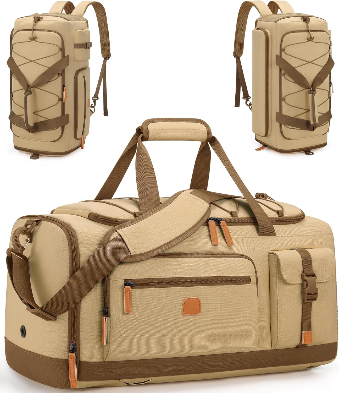 Gym Bag for Men and Women with Shoe & Laptop Compartment, 3-in-1 Sports Travel Duffel Bag Anti-Theft Weekender Carry-On Backpack for Airplane & Workout, Overnight Travel Bag,35L (Khaki, Medium)