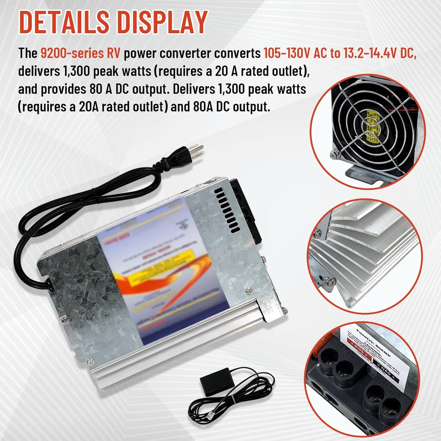 MINJIANG PD9280AV RV Power Converter 12V 80 Amp with Built-in Charge Wizard, Compatible with Inteli-Power 9200 Series Converter/Charger, Fit for Progressive Dynamics PD9280, for RV Camper
