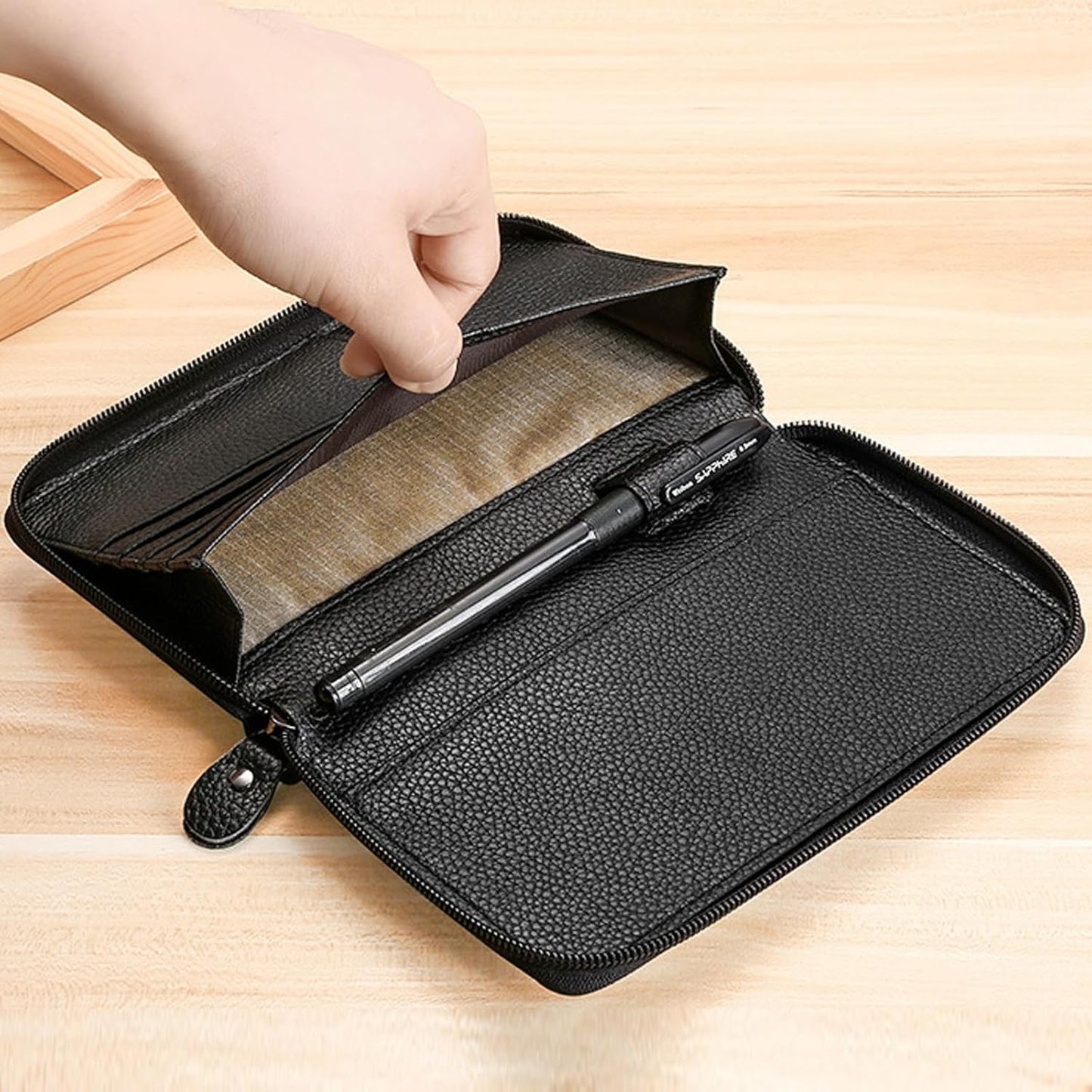 Genuine Leather Travel Passport Wallet RFID Blocking Zip-Around Passport Holder (Coffee)