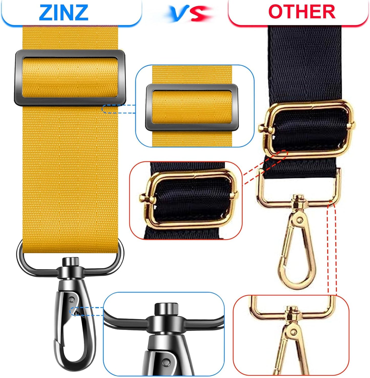 ZINZ 60 Inch Shoulder Strap with Removable Ultra-Thick Pad, Adjustable Buckles Shoulder Crossbody Strap for Luggage Bag