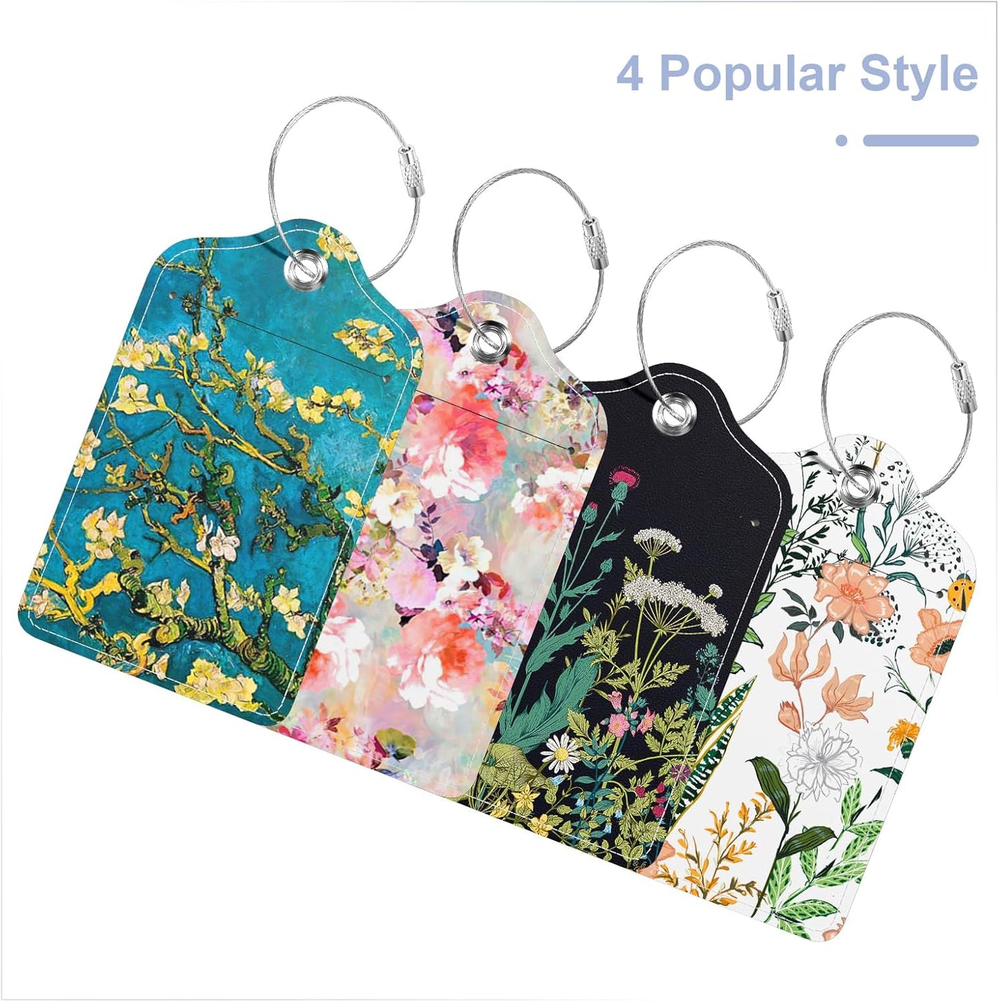 4 Pack PU Leather Luggage Tags for Suitcase, Travel Cruise Luggage Tag with Privacy Flap, Name ID Label and Metal Loop for Women Men Baggage Handbag School Bag Backpack, Pink Marble