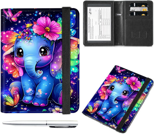 Passport and Vaccine Card Holder Cover Combo,Travel Passport Holder Wallet with RFID Blocking, Leather Vaccine Card Slot Passport Cover Case for Women & Men,Cute Cartoon Baby Elephant