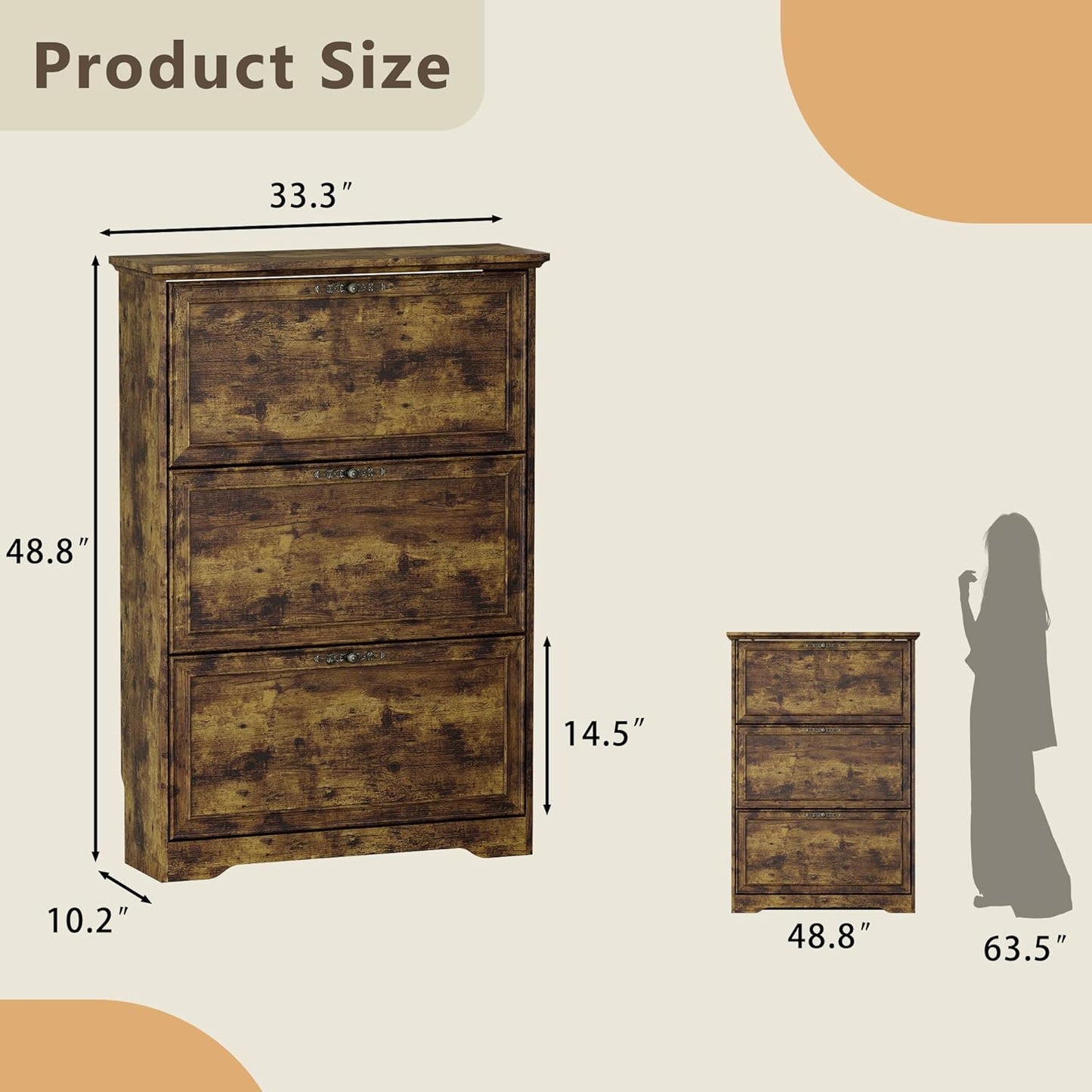 3 Flips Shoe Cabinet for Entryway, Narrow Shoe Storage Cabinet with Adjustable Shelves, Wooden Space-Saving Organizer and Rack for Foyer, Closet, Hallway