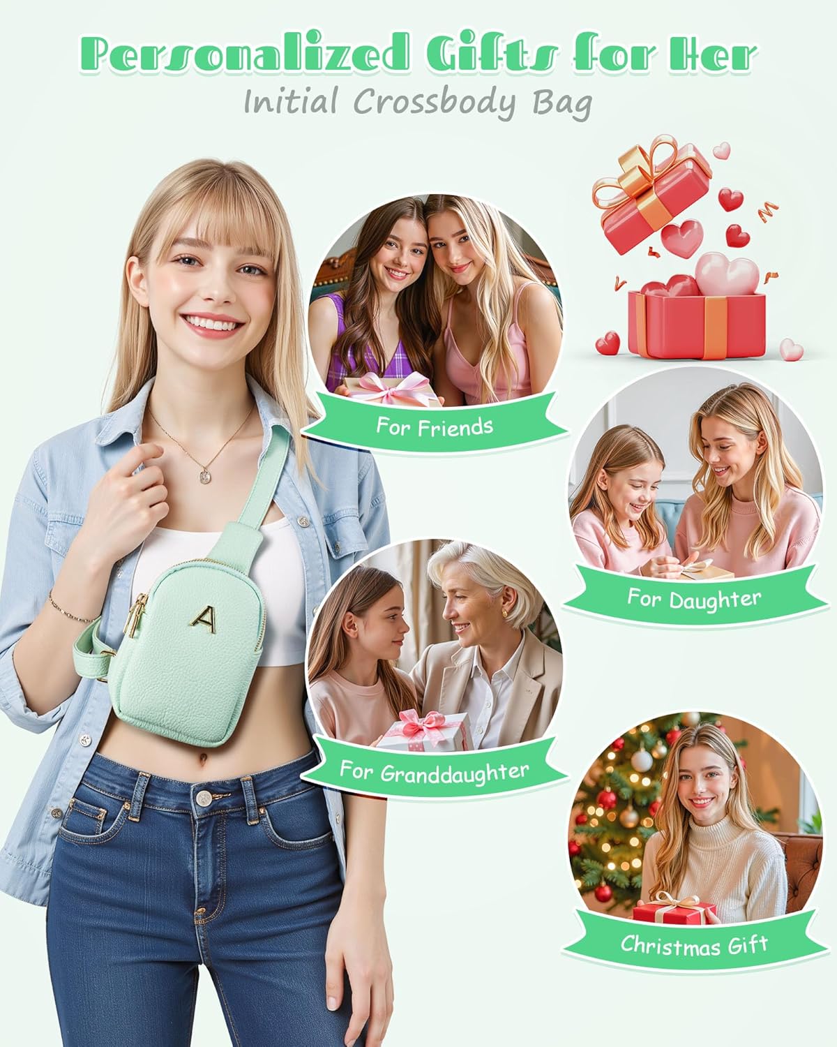 Gifts for Preteens Teen Girls, Sling Purse with Initial Letter for 8 9 10 11 12 13 14 15 16 Year Old Girls, Mini Crossbody Bags for Teen Girls, Tween Girls Trendy Stuff, Travel Essentials