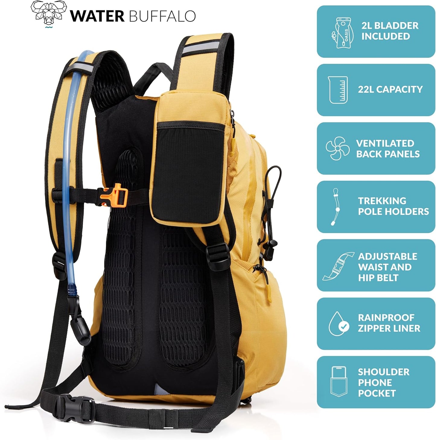 Water Buffalo Hydration Backpack - Sherpa 22L Hiking Backpack with Water Bladder - Water Backpack