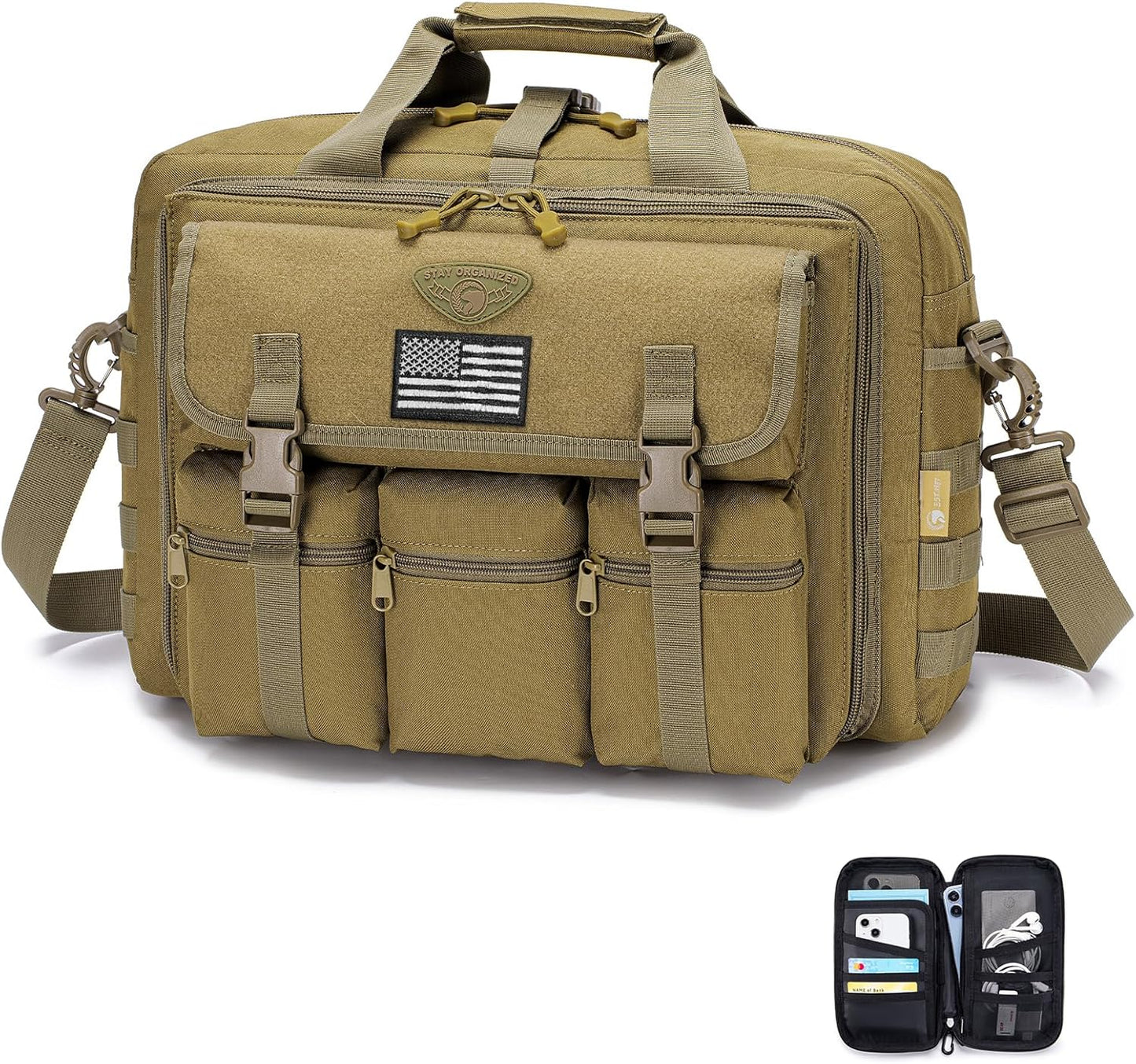 Large Tactical Laptop Bag for Men, Military 17.3 Inch Computer Bag Briefcase with Passport Wallet, Carry on Messenger Bag