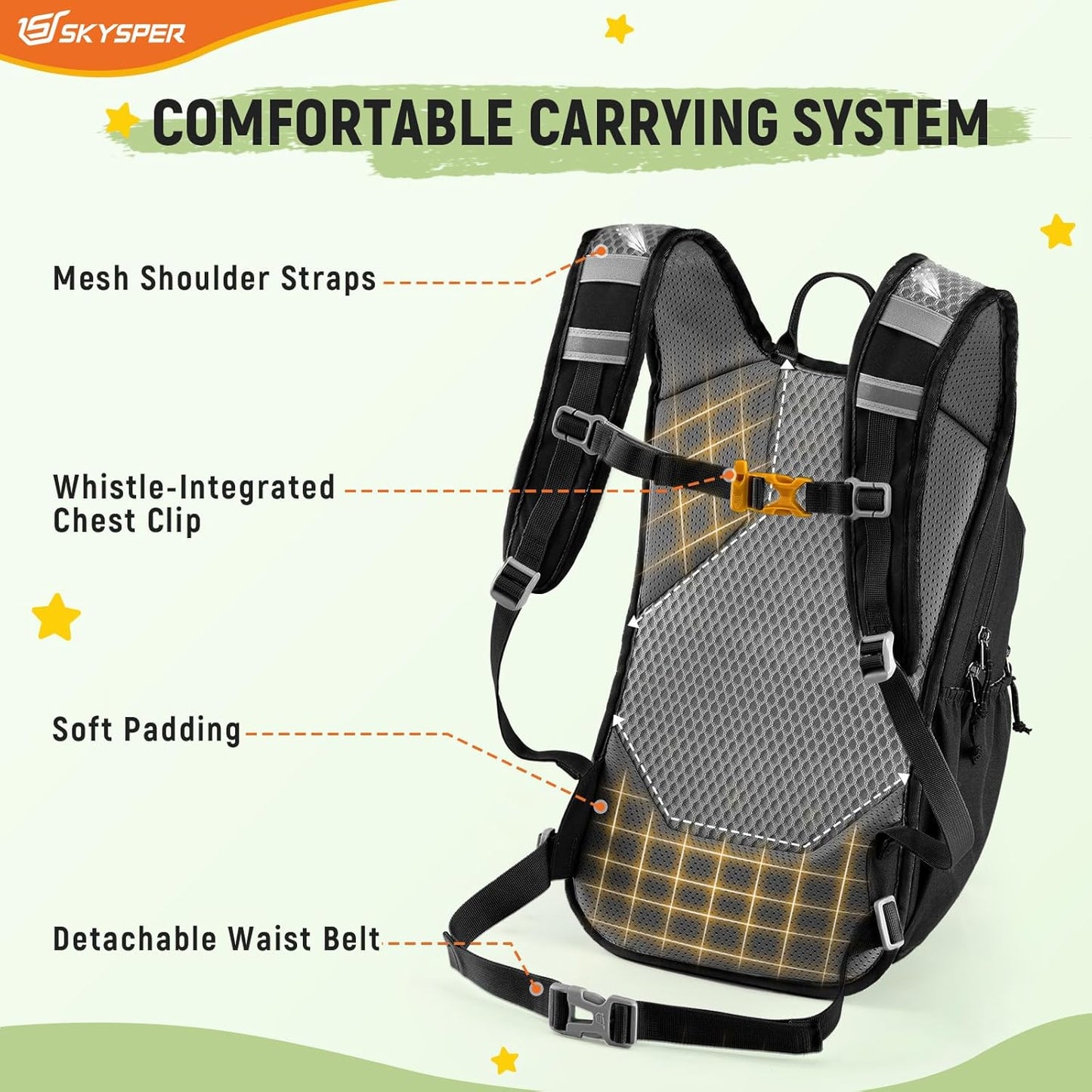 SKYSPER Kid Backpack for Boys Girls Kids Travel Backpack Day Pack for Outdoor Day Trips Kids 16" tall(Black)