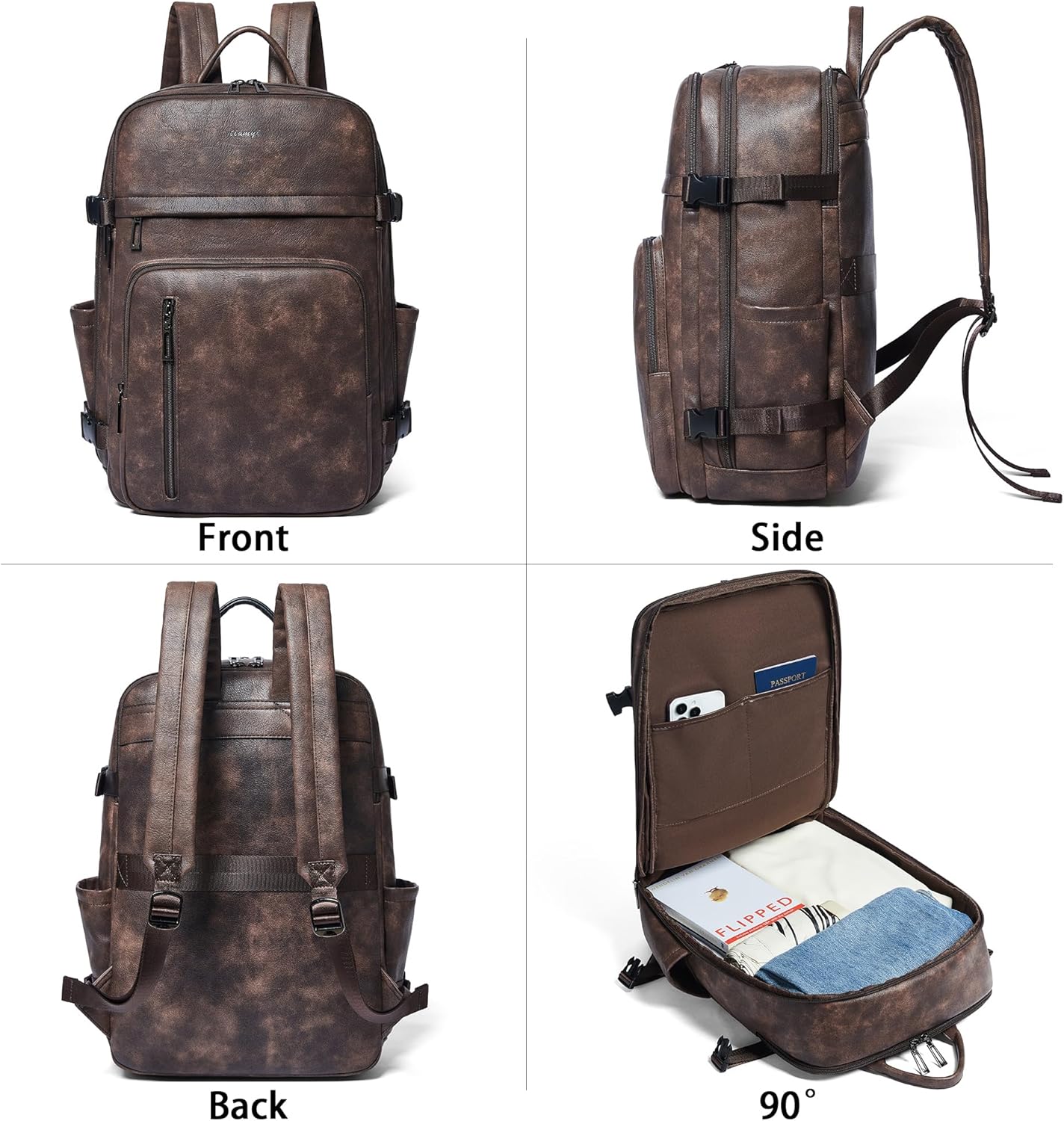 Leather Laptop Backpack for Women, Featuring a 15.6" Padded Laptop Compartment, Water Bottle Pocket and Trolley Sleeve, Ideal for Work, Travel, Everyday Use, and as a Thoughtful Gift