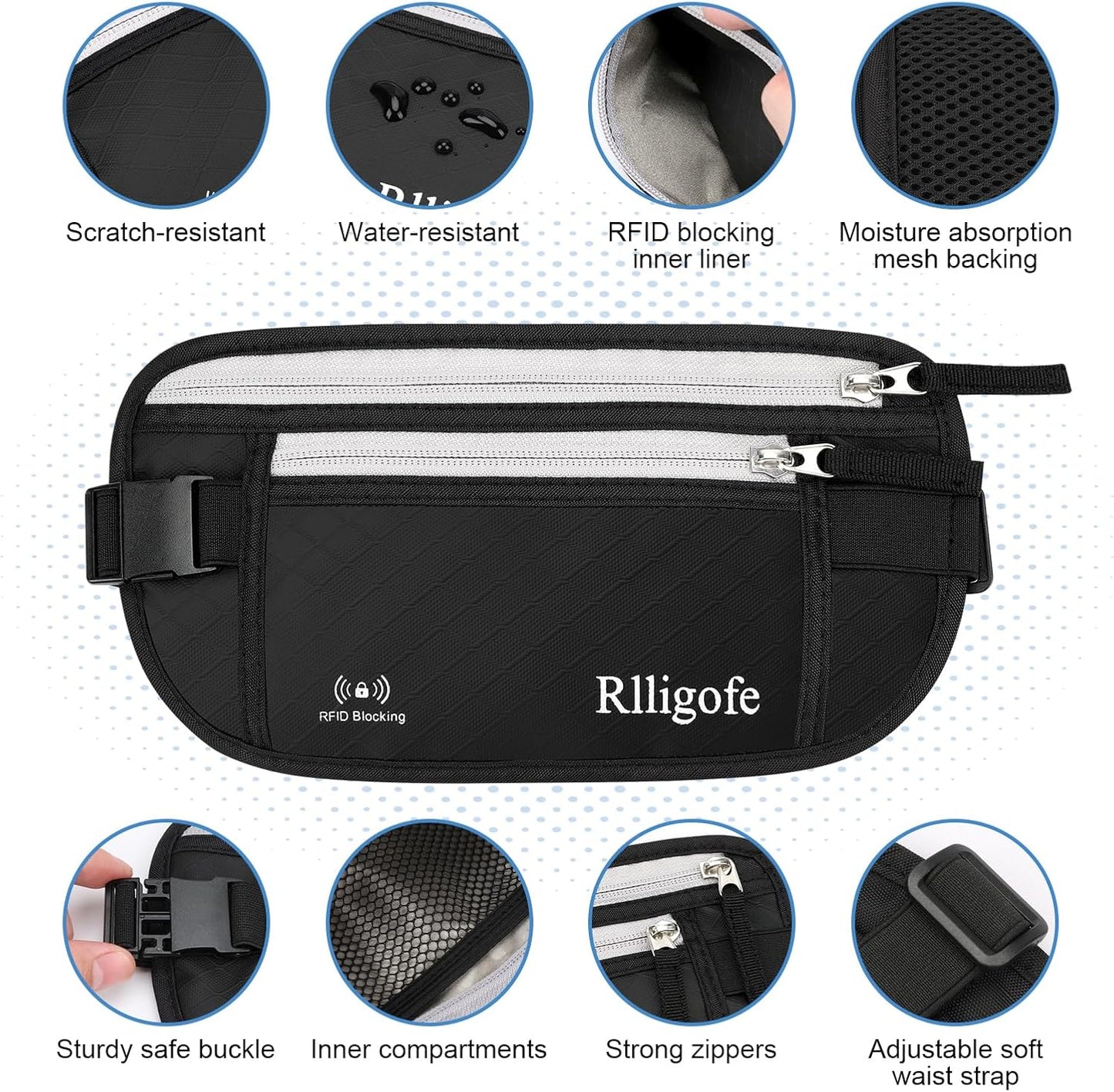 Money Belt for Travel Women and Men Hidden - Slim RFID Blocking Travel Wallet with Secure Anti-Theft Pouch, Passport Holder for Passport, Credit Cards, Cash Under Clothes