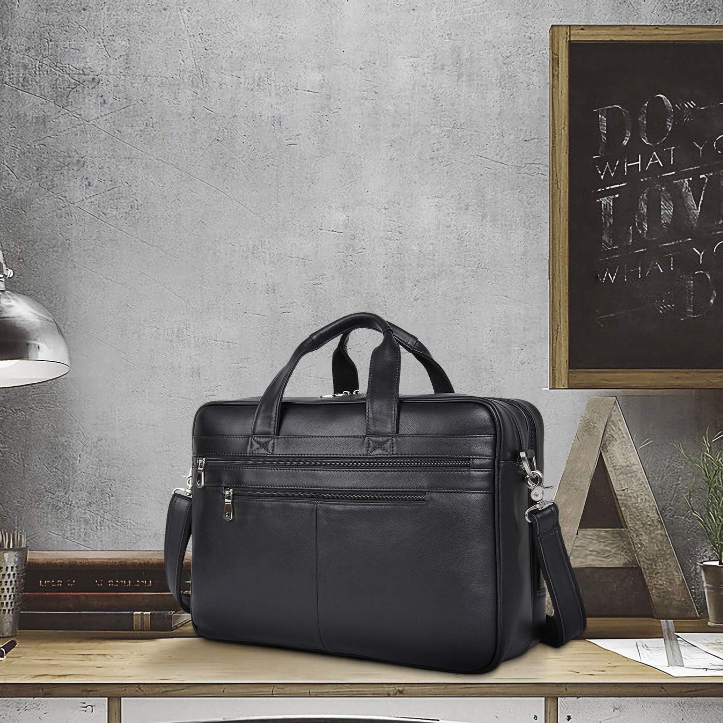 Polare 17'' Computer Briefcase Work Bag Business Case For Men With Full Grain Leather Fits 15.6'' Laptop