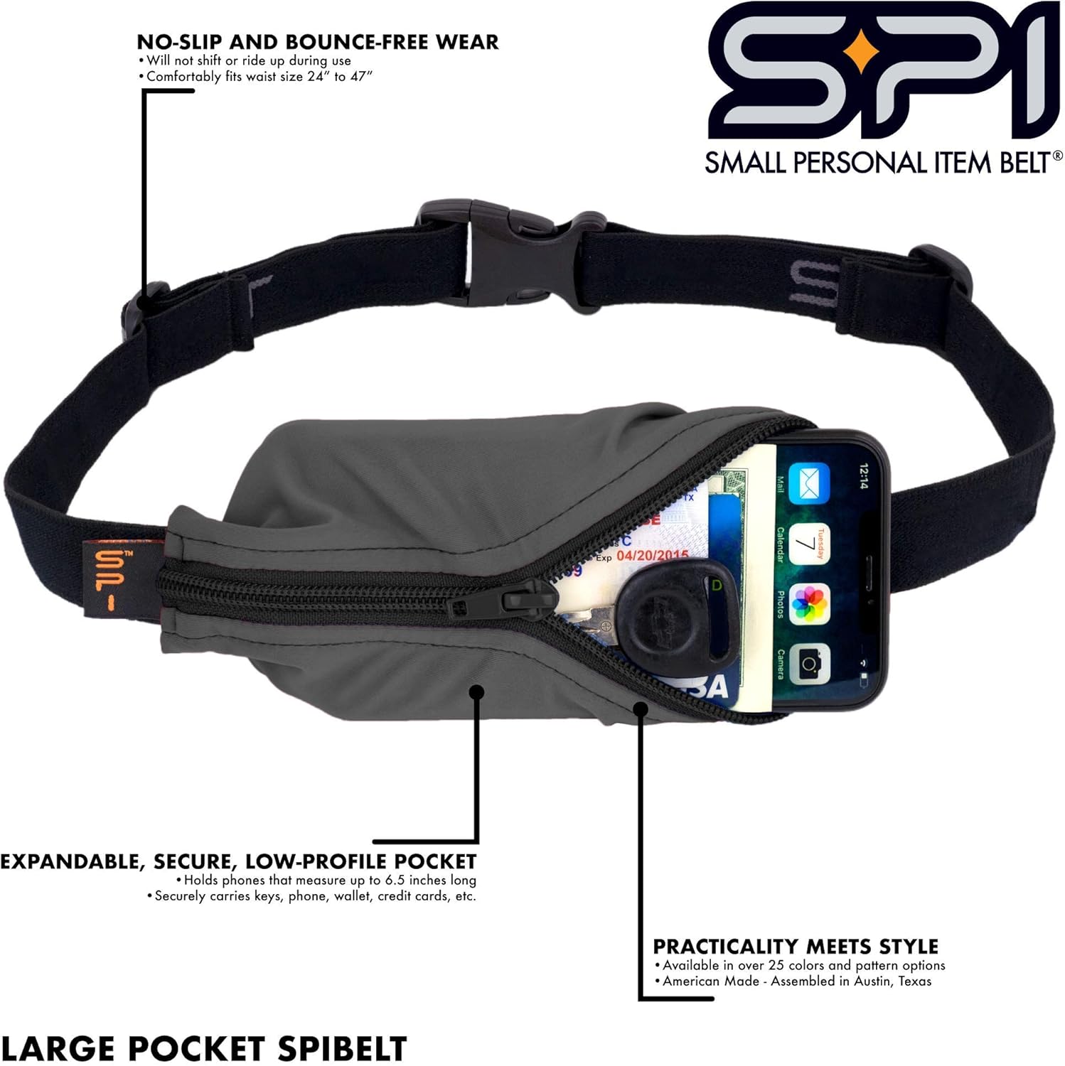 SPIbelt Running Belt for Women Men, Phone Holder for Running, Running Fanny Pack, Holder for Phone