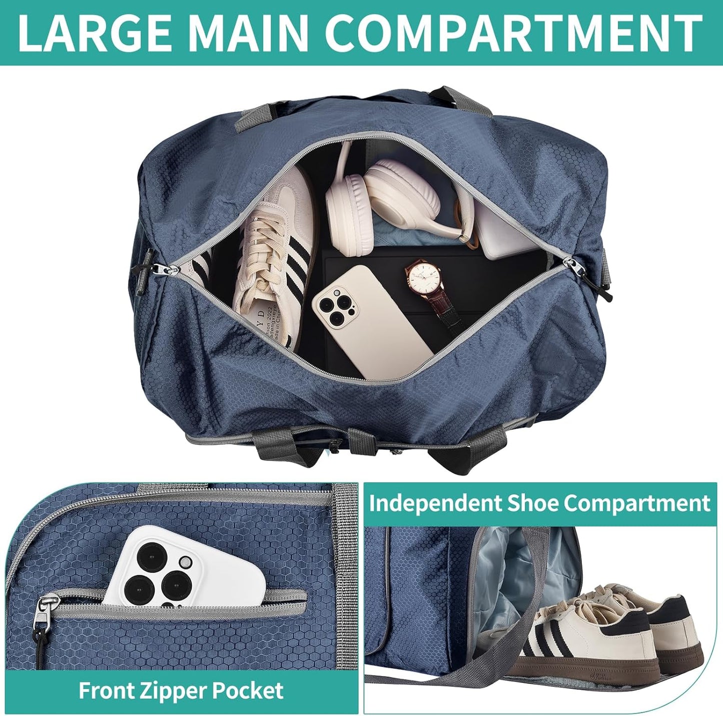 Dimayar Travel Duffle Bag for Men Women - Foldable Duffel Bag with Shoes Compartment - Overnight Bags Waterproof & Tear Resistant(115L,Dark Blue)