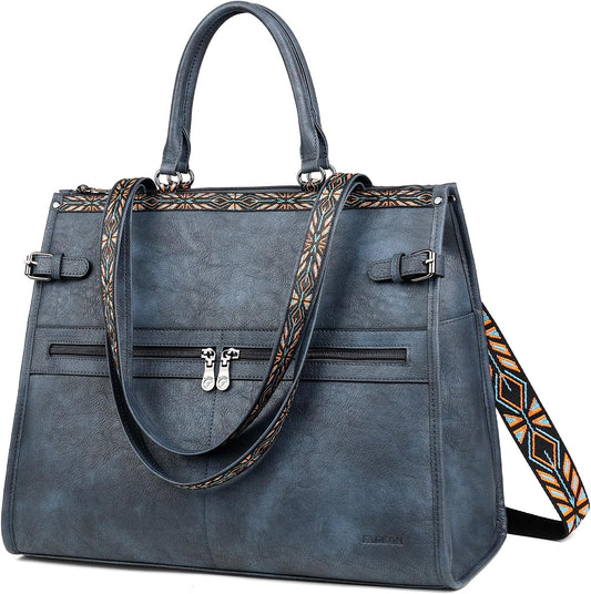 FADEON Laptop Bag for Women Designer PU Leather Large Tote Bags Backpack Purses with 15.6 Laptop Compartment Shoulder Handbag