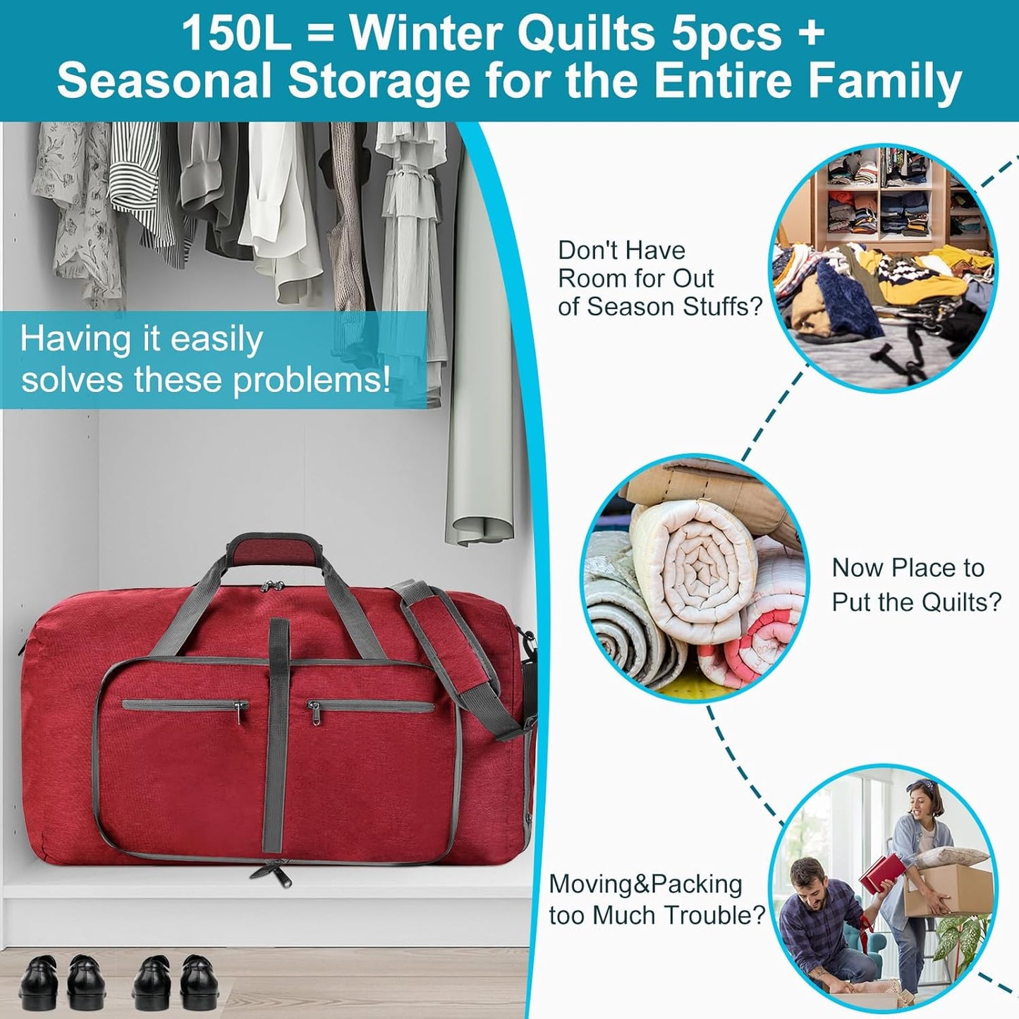 Felipe Varela Duffle Bag with Shoes Compartment and Adjustable Strap,Foldable Travel Duffel Bags for Men Women,Waterproof Duffel Bags