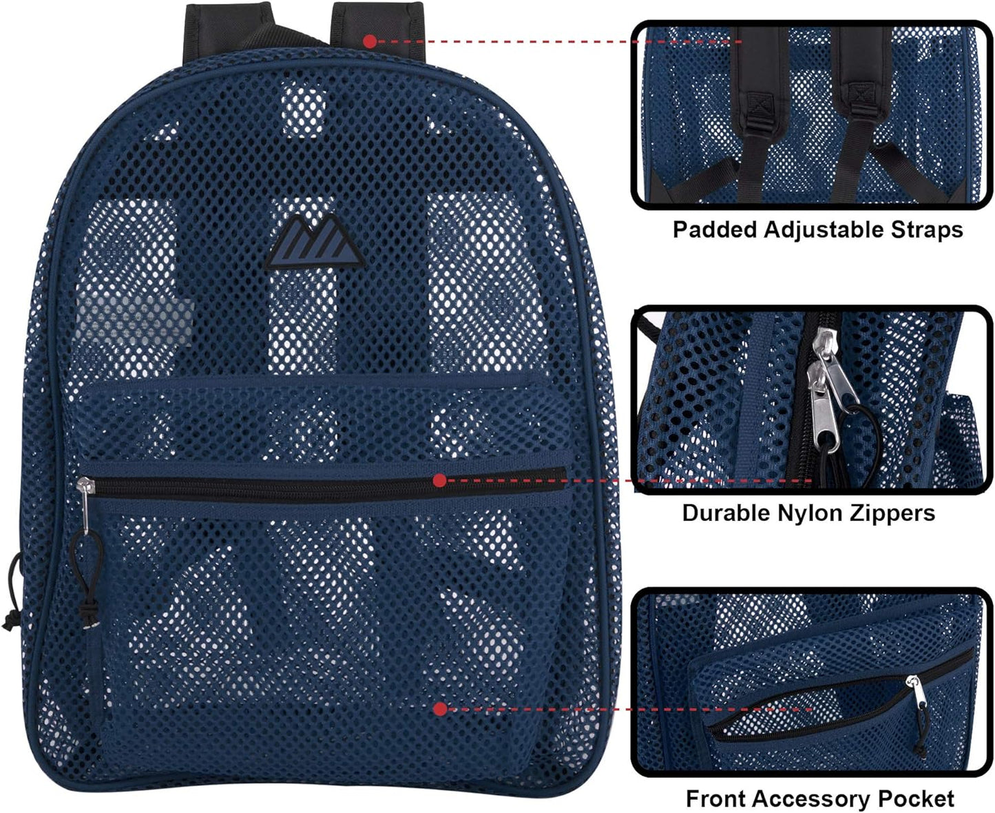 Summit Ridge Mesh Backpacks for Kids, Adults, School, Beach, and Travel, Colorful Transparent Mesh Backpacks with Padded Straps Large