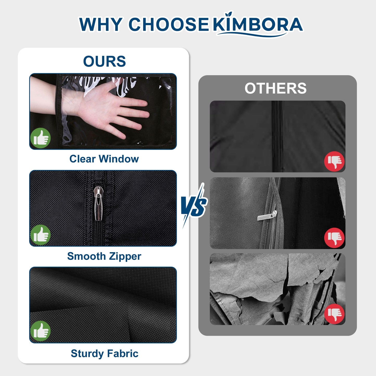 KIMBORA 43" Suit Bags for Closet Storage and Travel, Gusseted Hanging Garment Bags for Men Suit