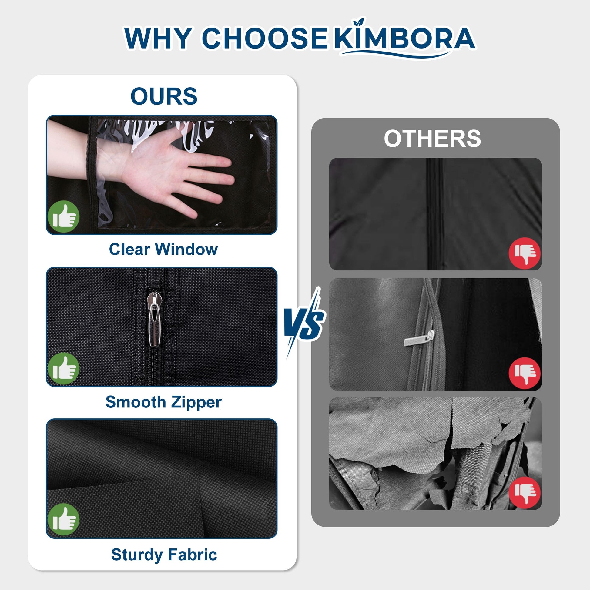KIMBORA 43" Suit Bags for Closet Storage and Travel, Gusseted Hanging Garment Bags for Men Suit