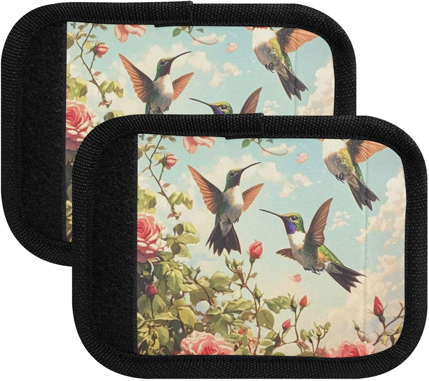 Flying Hummingbirds and Roses 2 Pack Luggage Handle Wraps Covers for Suitcase Identifiers Bag Tags Travel Accessories