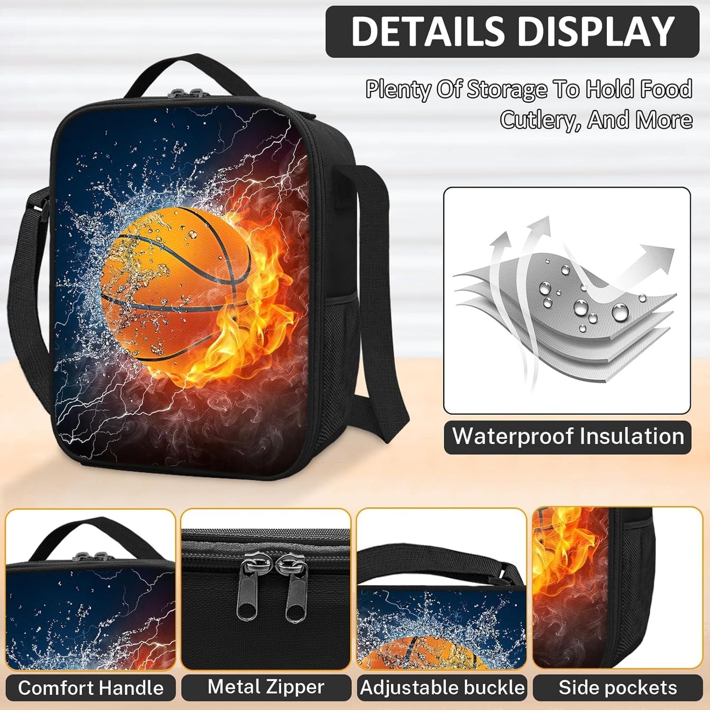 School Backpack for Boys - 4pcs Basketball Boys Backpack with Lunch Box and Pencil Case for Kids Children Teens Elementary Middle School - Students Bag for Ages 6-18,17″Bookbag Travel Back Pack