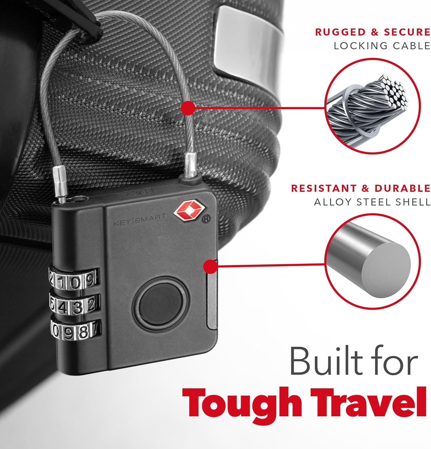 KeySmart SmartLock Tracking Luggage Locks, TSA Locks for Luggage, GPS Tracker, Combination Lock Compatible with Apple Find My App, Best Travel Essentials, Replaceable Non-Rechargeable Battery (5 Pack)