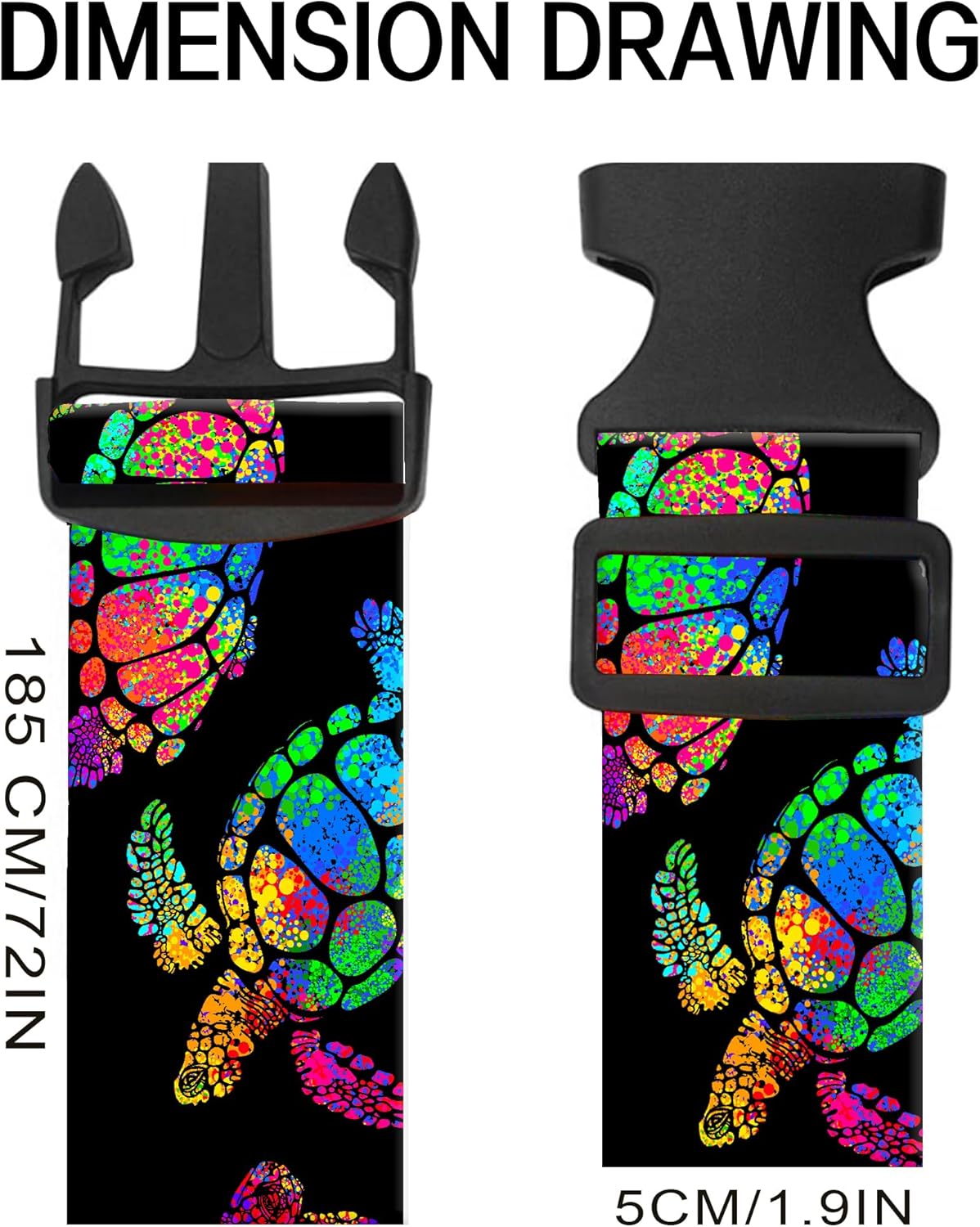 Luggage Straps for Suitcases, Adjustable Travel Belt, Durable Wide Luggage Strap, Cute Suitcase Strap Identifiers with Buckle, Bag Straps for Luggage, Cute Colorful Tirtles