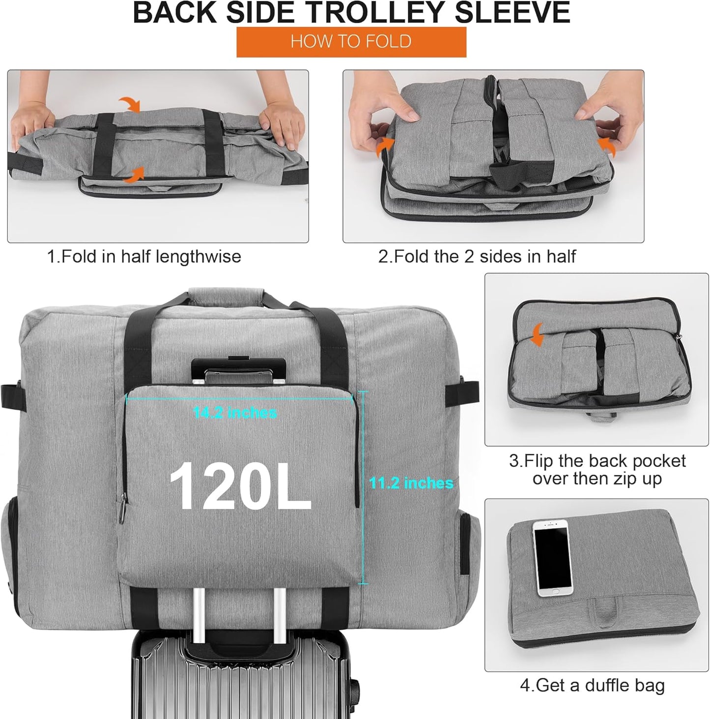 Large Travel Duffle Bag for Men Women, 80L 100L 120L Foldable Waterproof Duffle Bag, Packable Bag