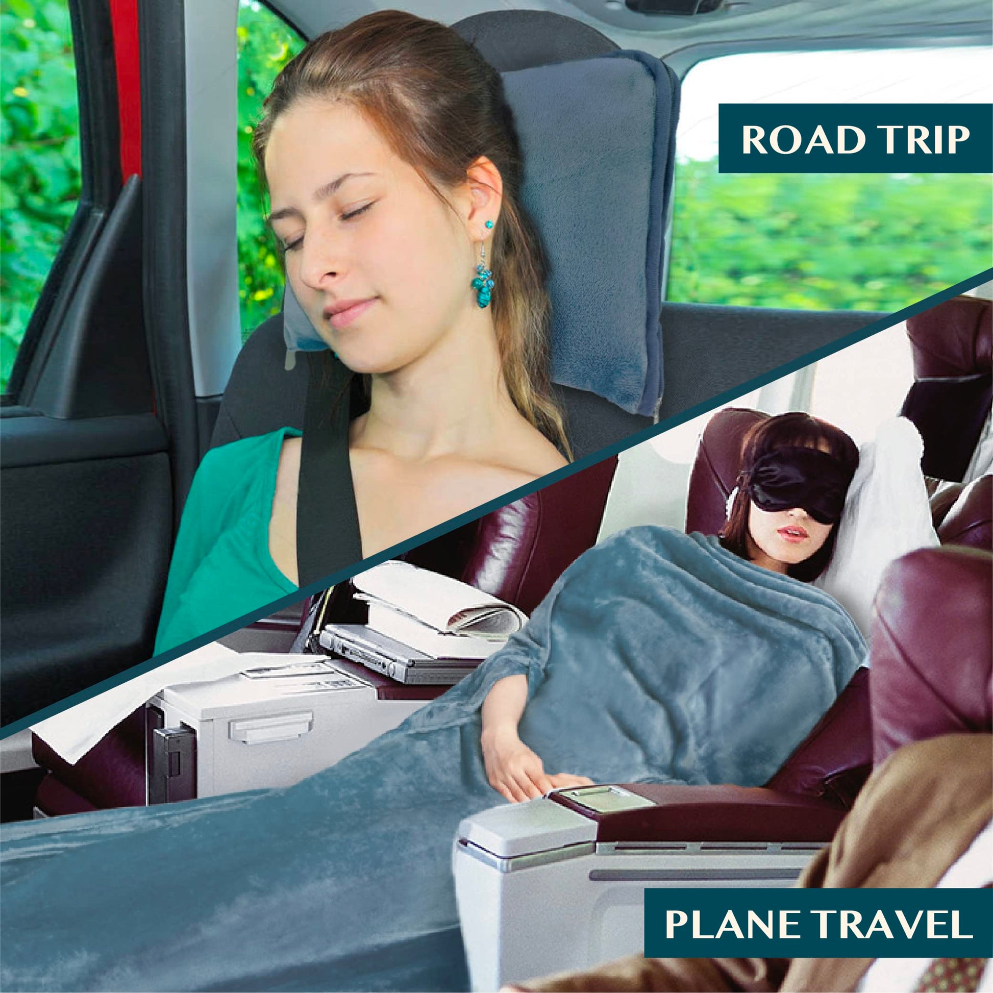 PAVILIA Travel Blanket and Pillow, Arms Opening Airplane Blankets for Adults, Compact Plane Blanket