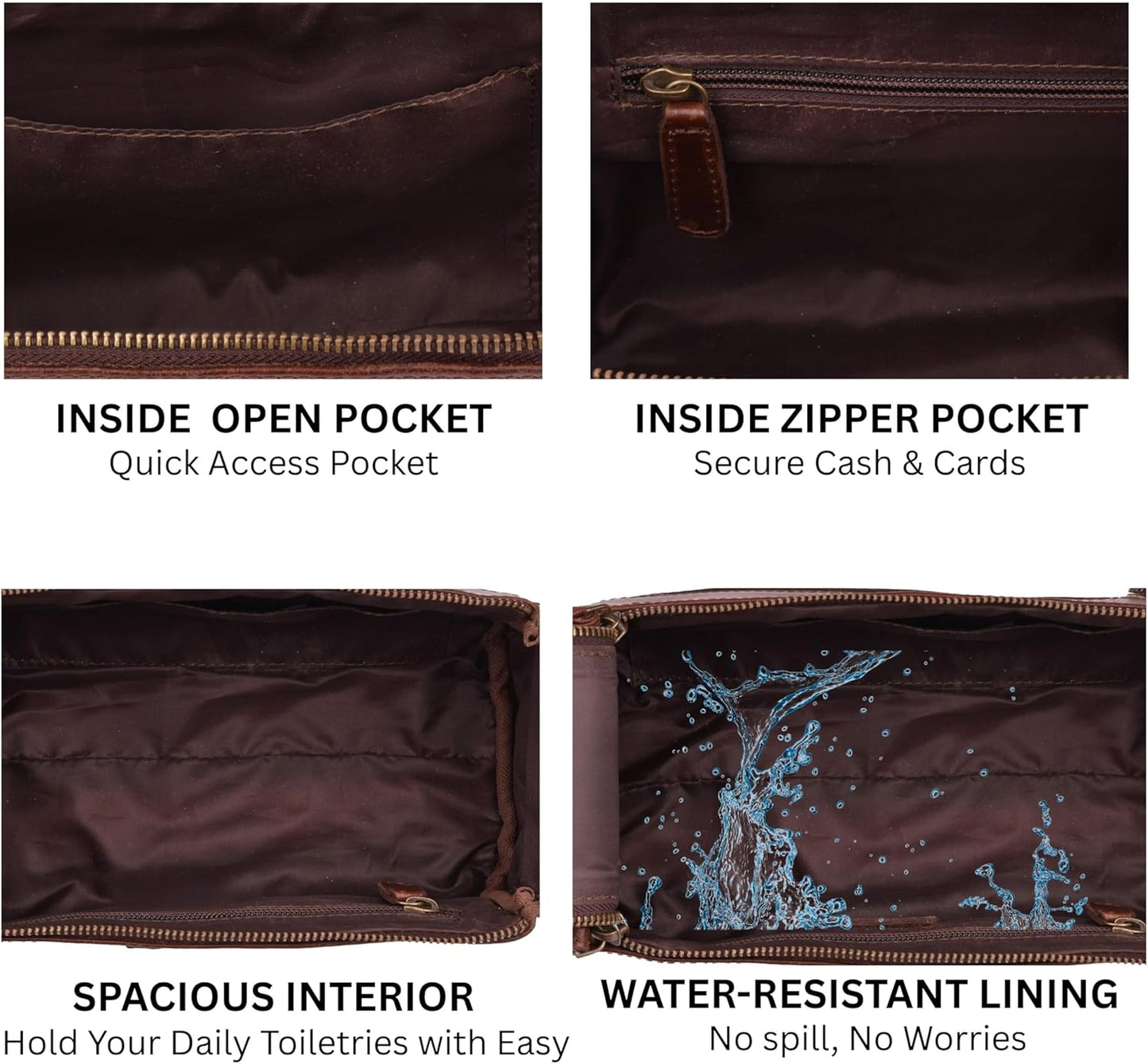 Leather Travel Toiletry Bag for Men & Women – Genuine Leather Dopp Kit, Shaving Organizer, Waterproof Lining, Spacious Toiletry Organizer Gift for Unisex - Walnut Brown