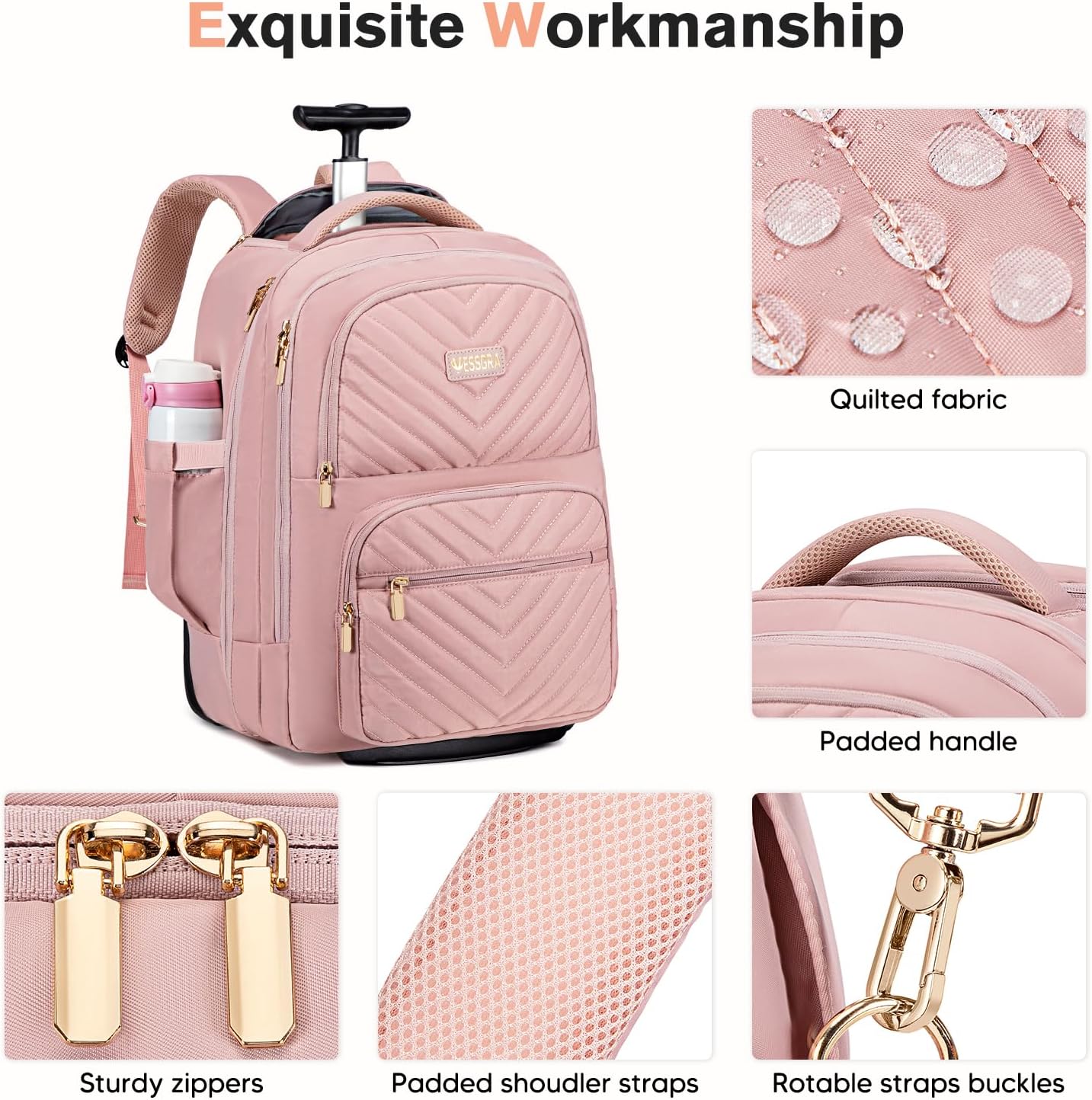 Rolling Backpack for Women Adults with wheels, 17.3 Inch Laptop Backpack Bag with Wheels for Travel Work Business (1Pc Backpack with 3 Packing Cubes)