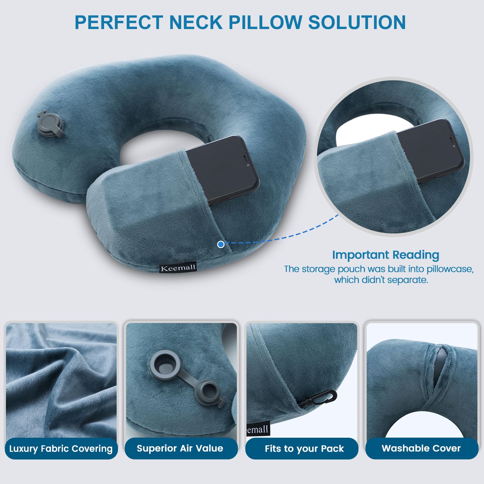 Keemall Portable Inflatable Travel Neck Pillow for Airplane, Car & Office