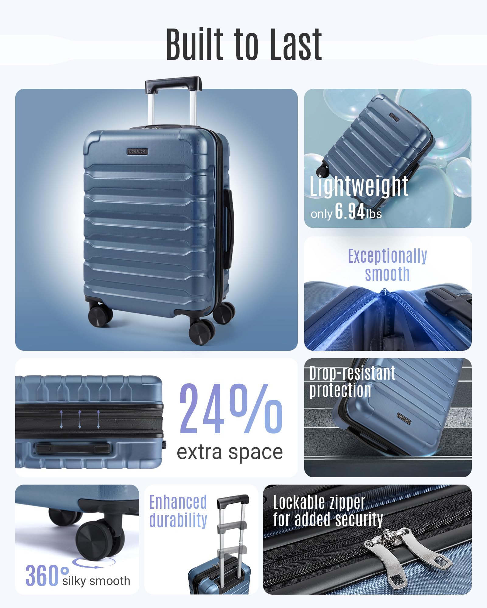 LIGHT FLIGHT Carry On Luggage 22x14x9 Airline Approved Suitcase,Royal Blue