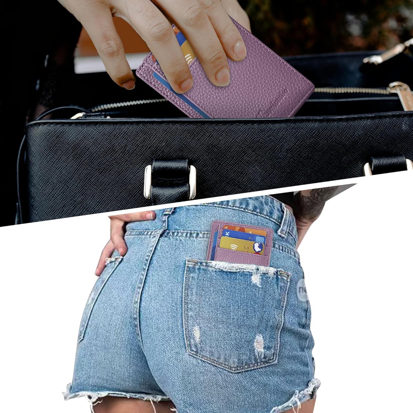 Travelambo Front Pocket Minimalist Leather Slim Wallet RFID Blocking Medium Size