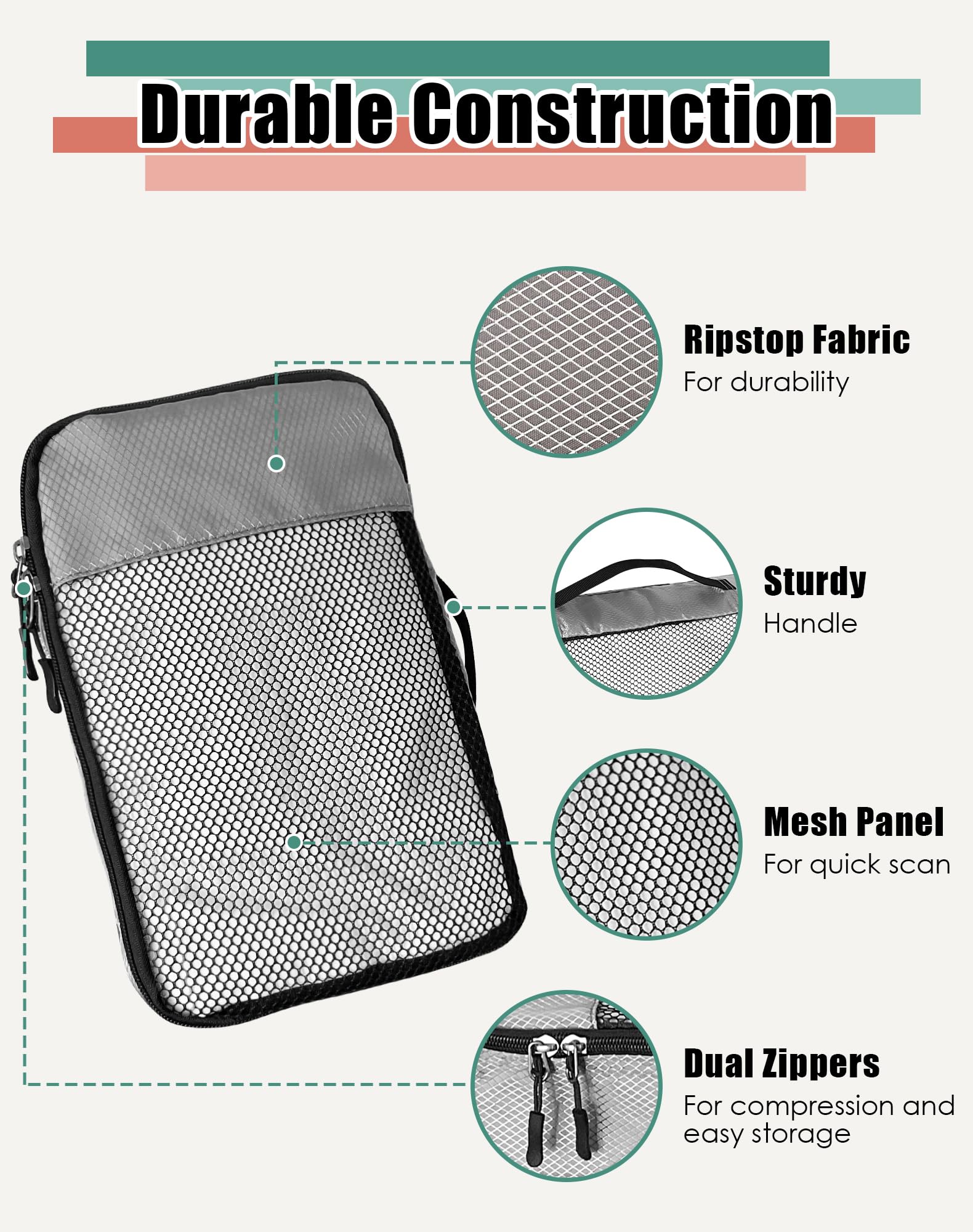 WTREE 4-Piece Packing Cubes Travel Accessories Set for Suitcases - Luggage Organizer Bags with