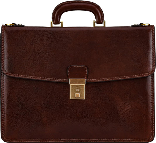 Time Resistance Leather Briefcase - Italian Handmade Leather Laptop Bag - Handbag for Men - Professional Computer Case