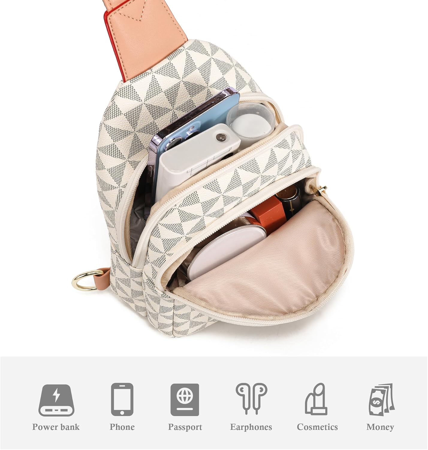 INICAT Crossbody Sling Bags Travel Cross Body Purses Faux Leather Fanny Packs Chest Bag for Women
