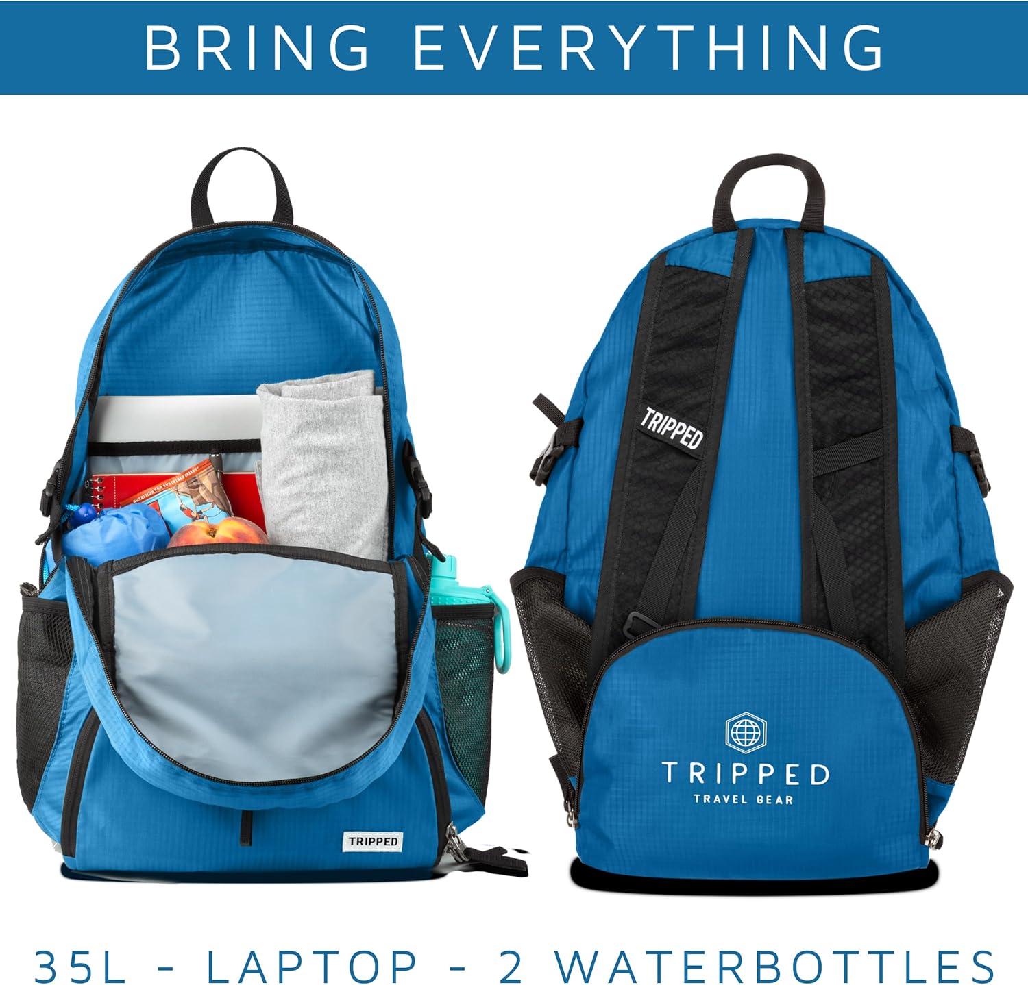 TRIPPED Travel Gear Traveling Backpack- Foldable Collapsible Lightweight Backpack for Travel (Light