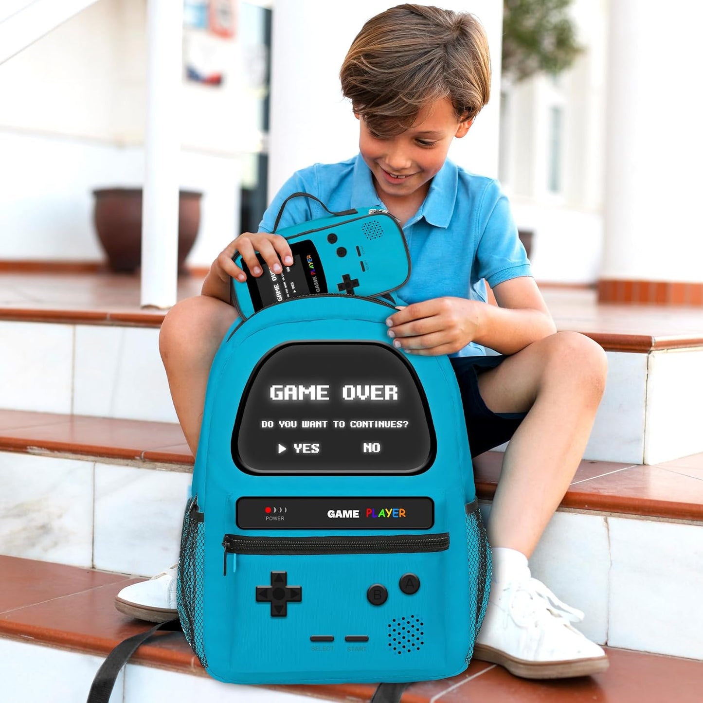 School Backpack With Lunch Bag and Pencil Case For Boys Gamer Backpack For Boys Kids Teens Video Game Bookbag Game Large Travel Laptop Backpacks