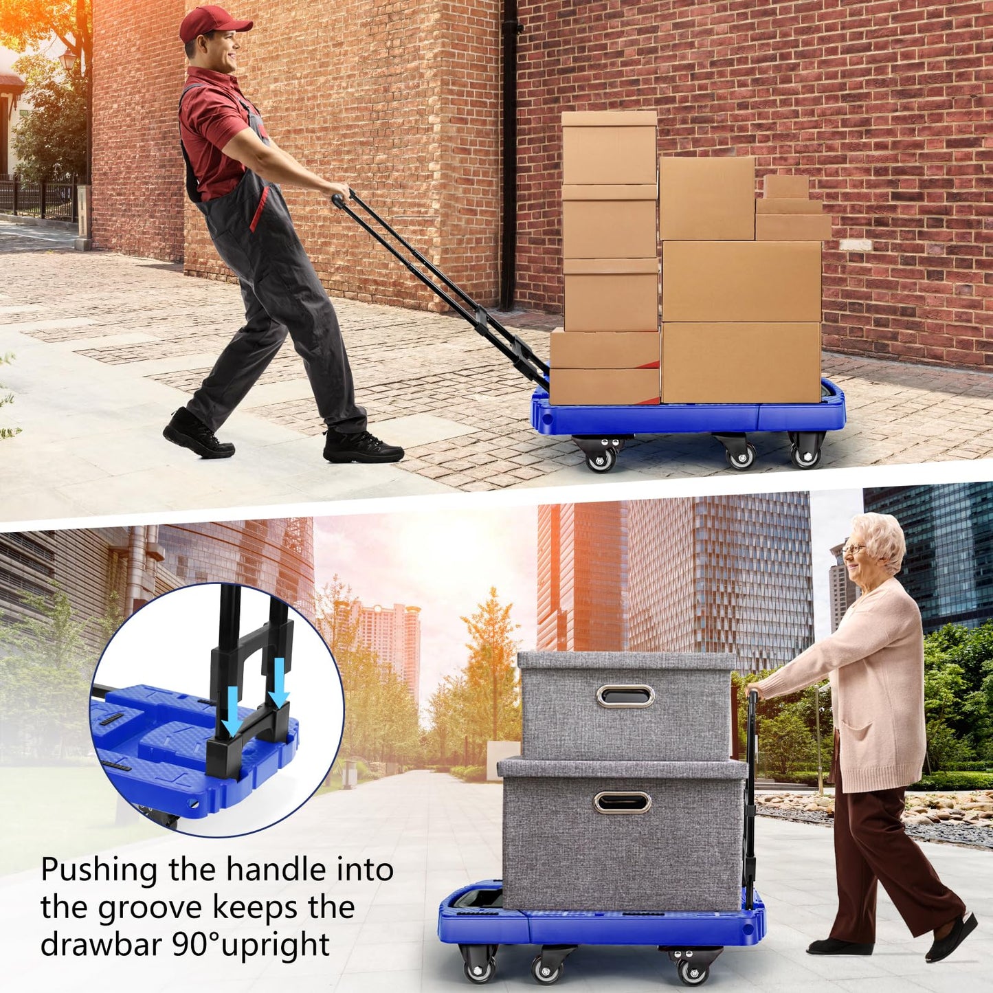 Voipvvii Folding Hand Truck 500lbs, Portable Heavy Duty Dolly Cart, 6 Wheels Collapsible Luggage